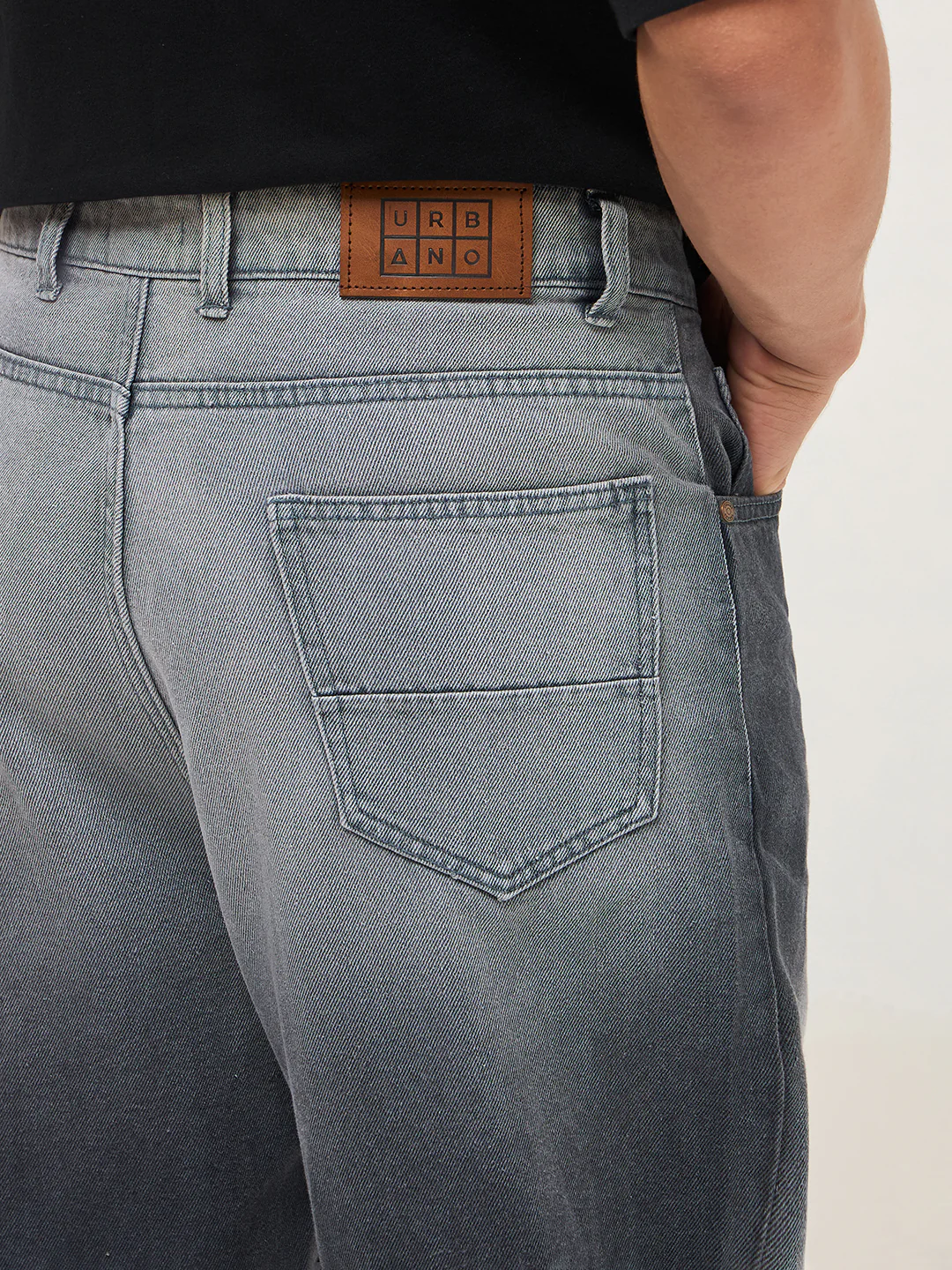Men's Dark Grey Loose Baggy Fit Heavy Washed Faded Denim Jeans Non-Stretchable - Image 6