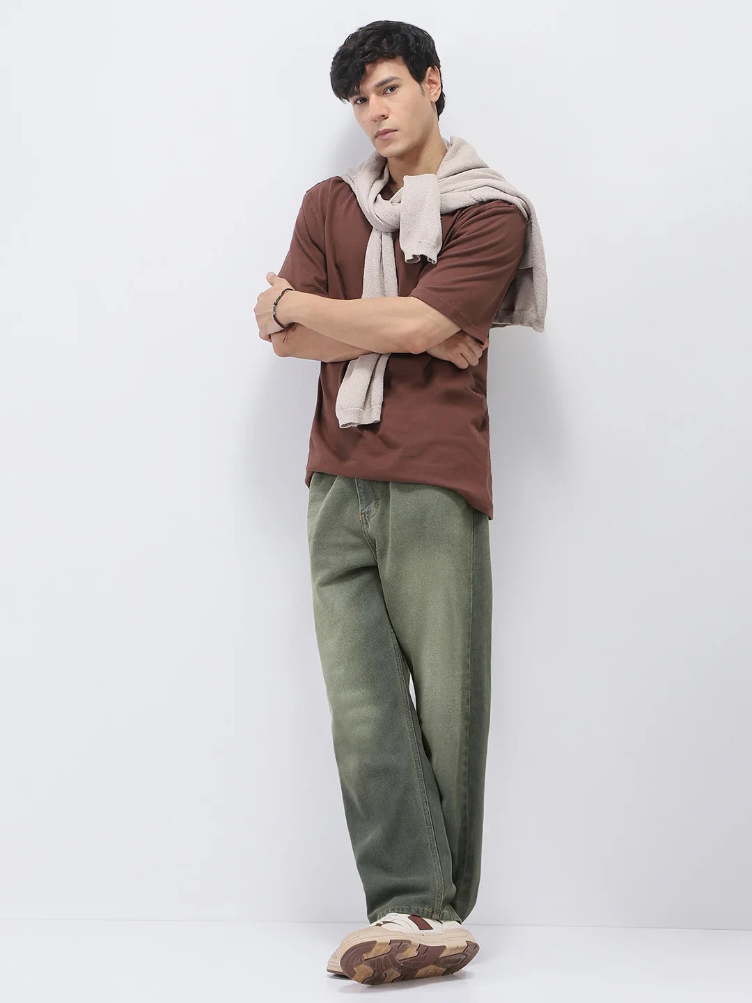 Men's Dark Grey Loose Baggy Fit Heavy Washed Jeans Non-Stretchable - Image 4