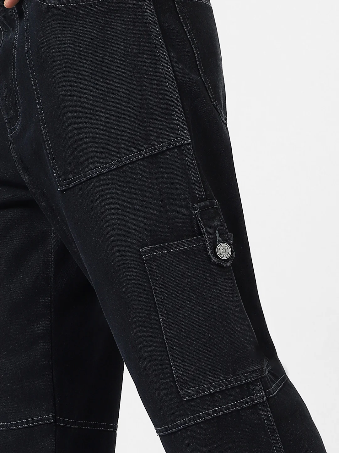 Men's Dark Grey Loose Baggy Fit Washed Cargo Jeans with 6 Pockets Non-Stretchable - Image 6