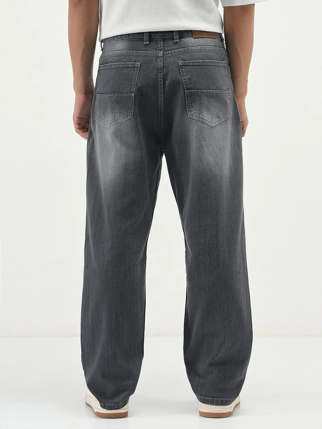Men's Dark Grey Loose Baggy Fit Washed Denim Jeans Non-Stretchable - Image 3