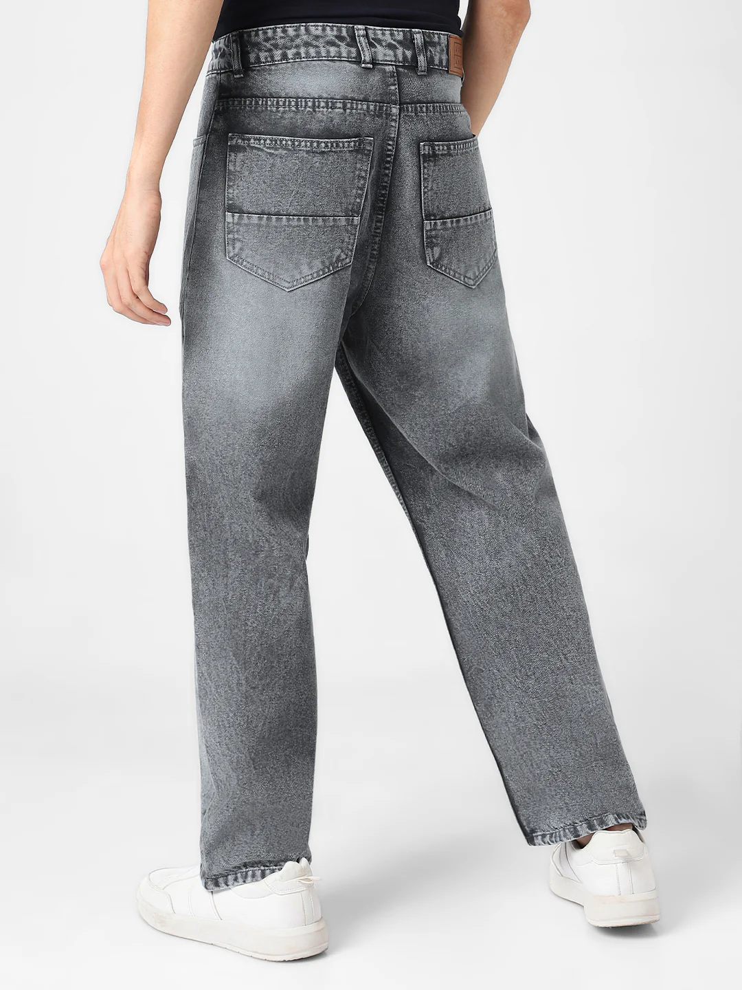 Men's Dark Grey Loose Baggy Fit Washed Jeans Non-Stretchable - Image 3