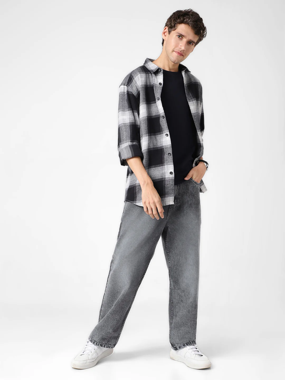 Men's Dark Grey Loose Baggy Fit Washed Jeans Non-Stretchable - Image 4