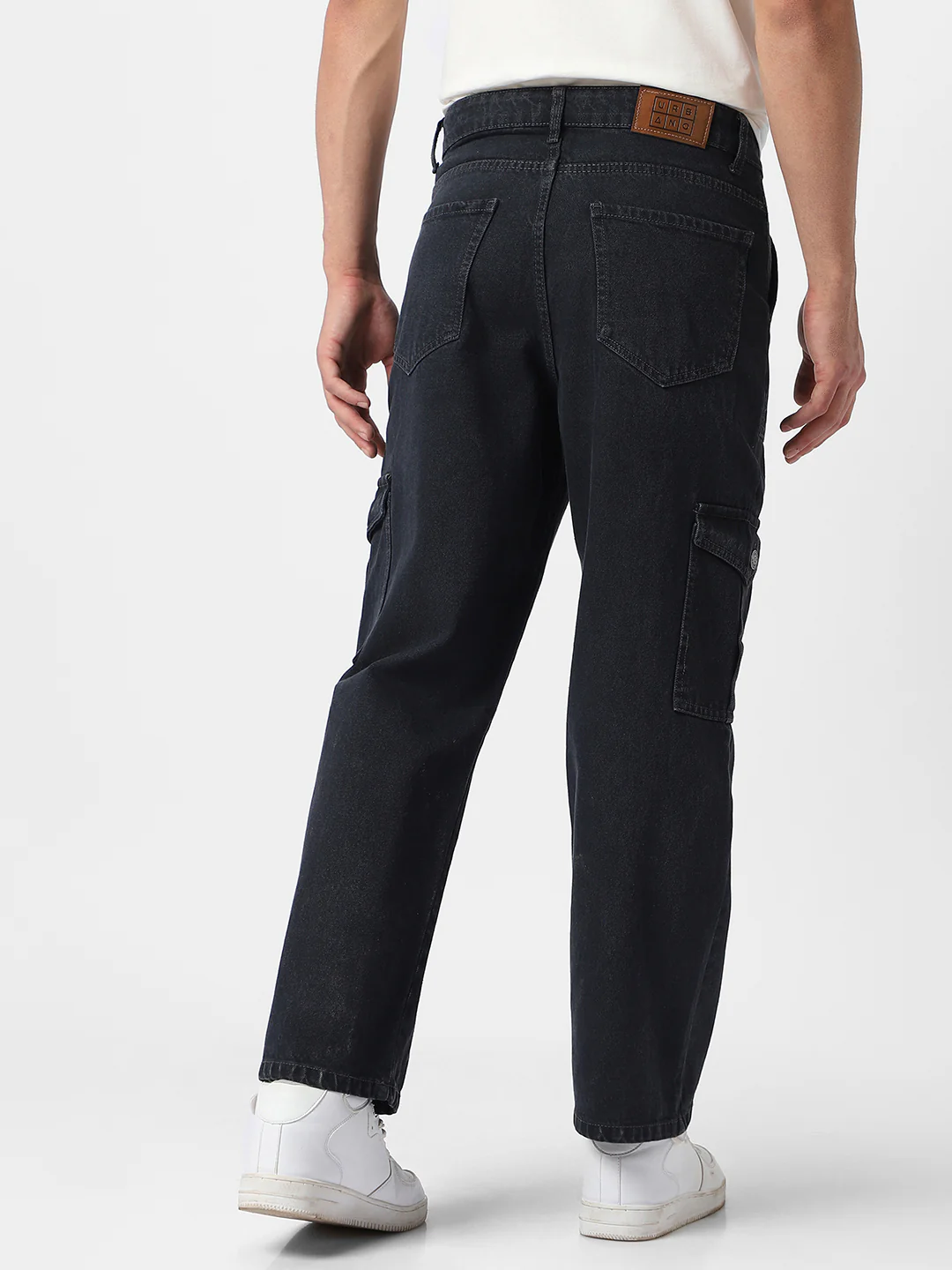Men's Dark Grey Loose Fit Cargo Jeans with 6 Pockets Non-Stretchable - Image 4