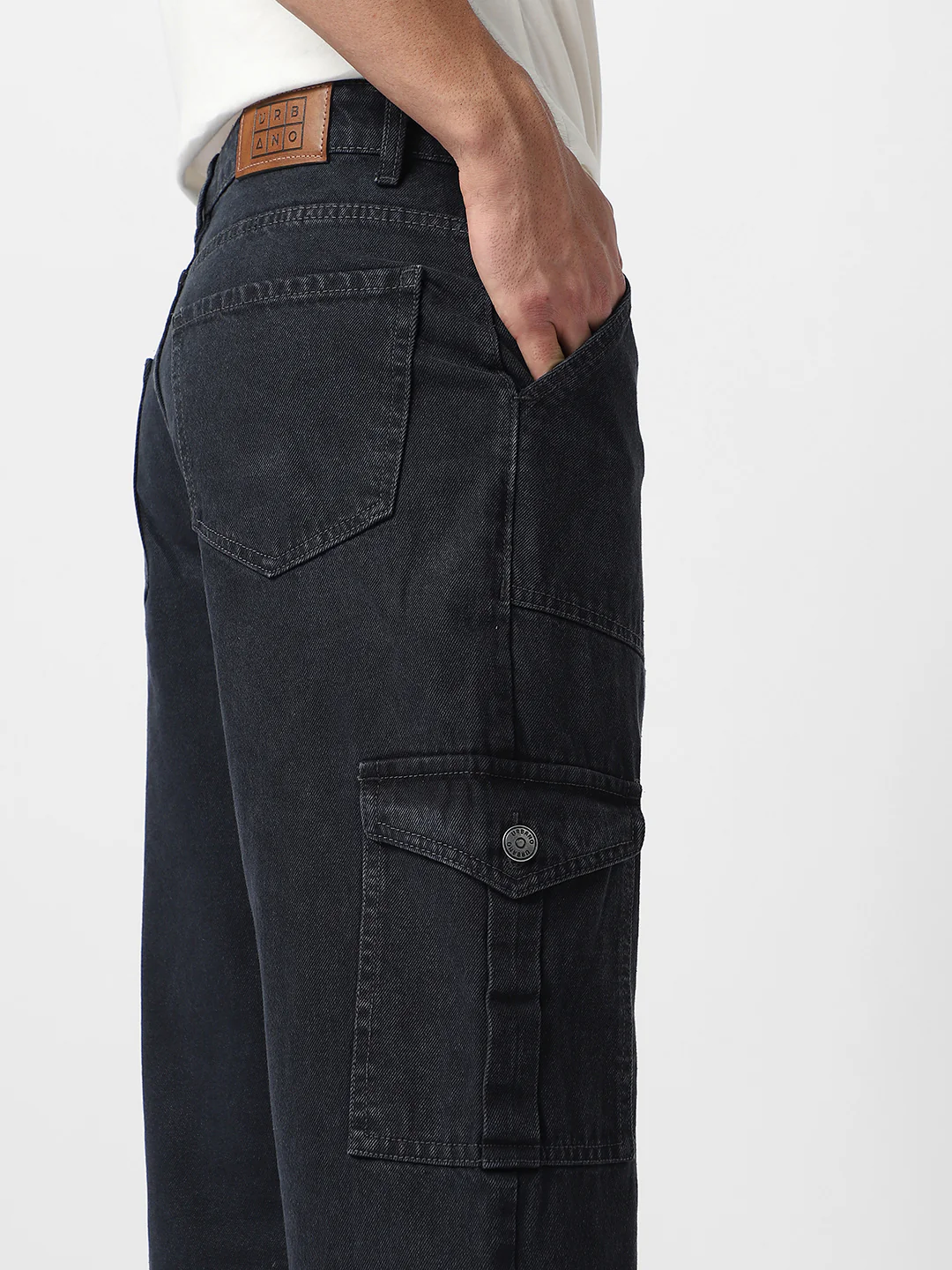 Men's Dark Grey Loose Fit Cargo Jeans with 6 Pockets Non-Stretchable - Image 6