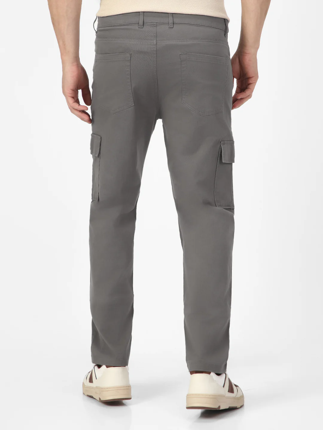Men's Dark Grey Regular Fit Solid Cargo Chino Pant with 6 Pockets Stretchable - Image 3