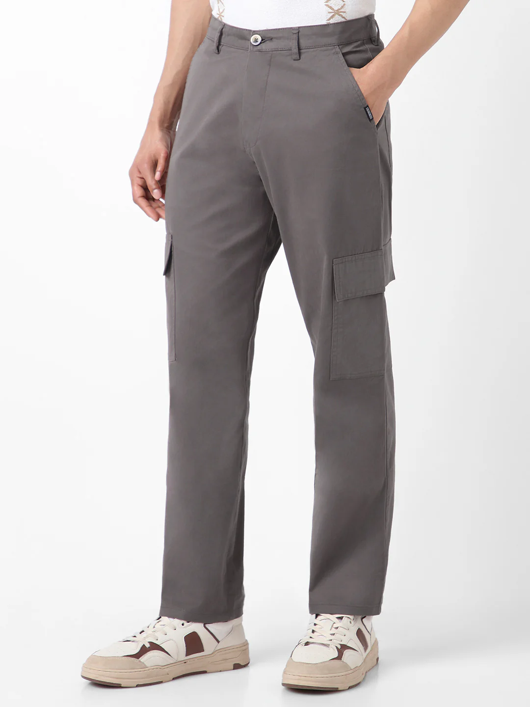 Urbano Fashion Men's Dark Grey Regular Fit Solid Cargo Chino Pant with 6 Pockets Stretchable - Image 2