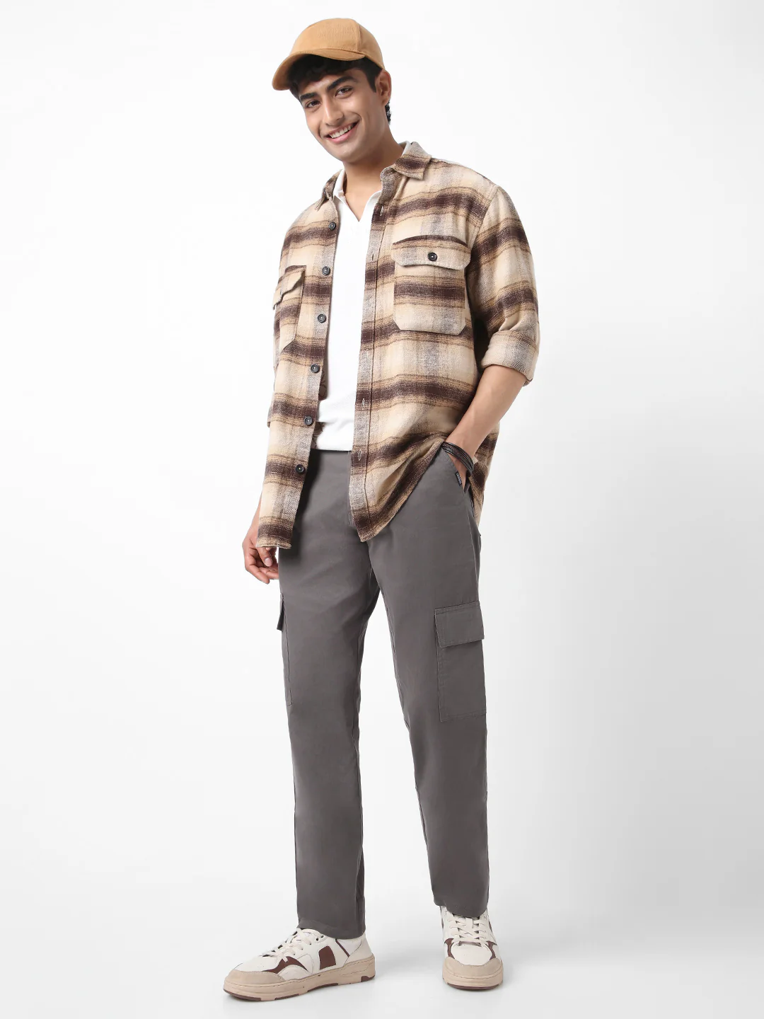 Urbano Fashion Men's Dark Grey Regular Fit Solid Cargo Chino Pant with 6 Pockets Stretchable - Image 4