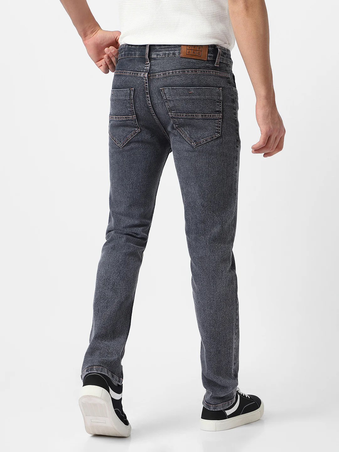 Men's Dark Grey Regular Fit Washed Jeans Stretchable - Image 4