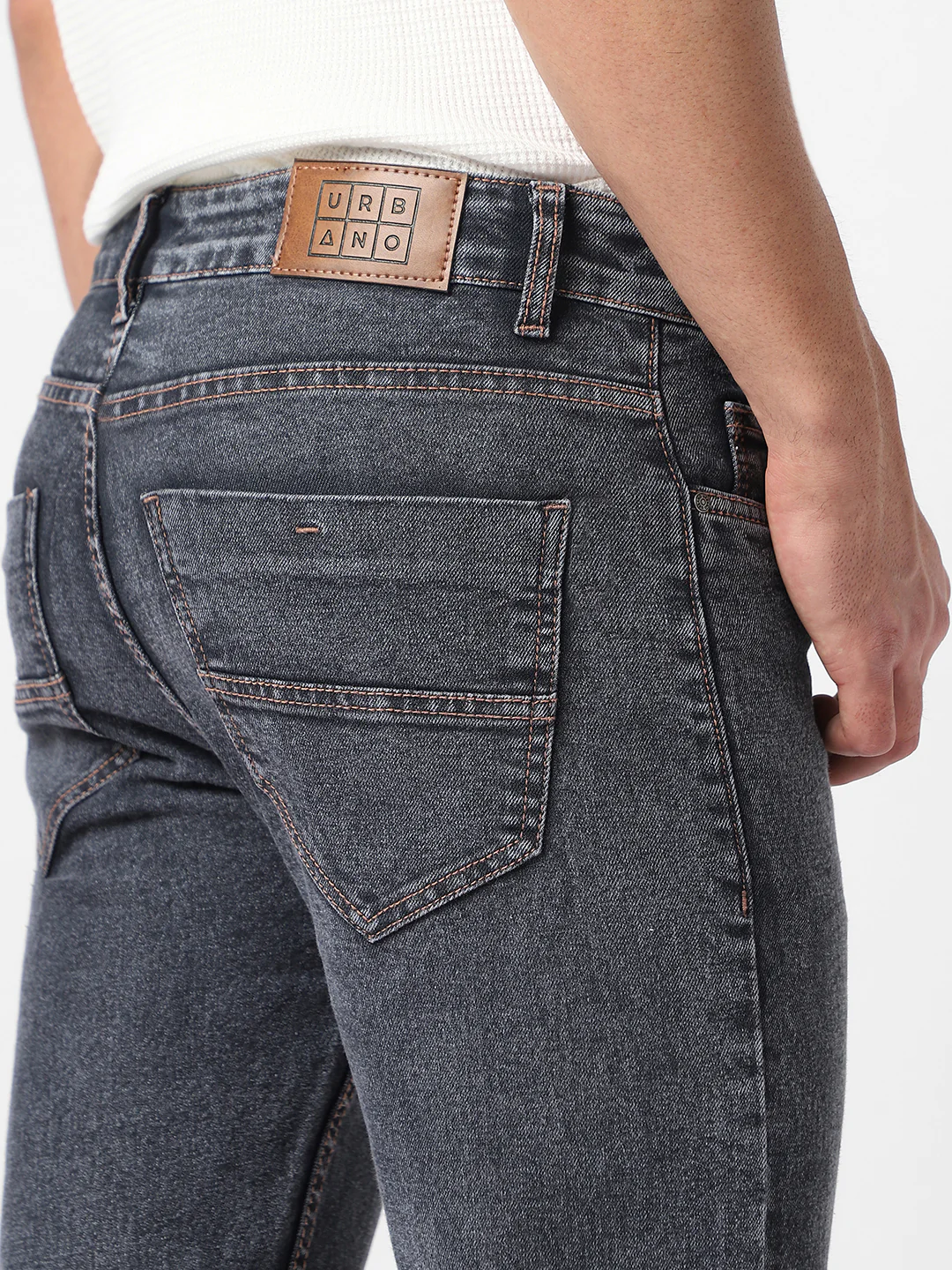 Men's Dark Grey Regular Fit Washed Jeans Stretchable - Image 6