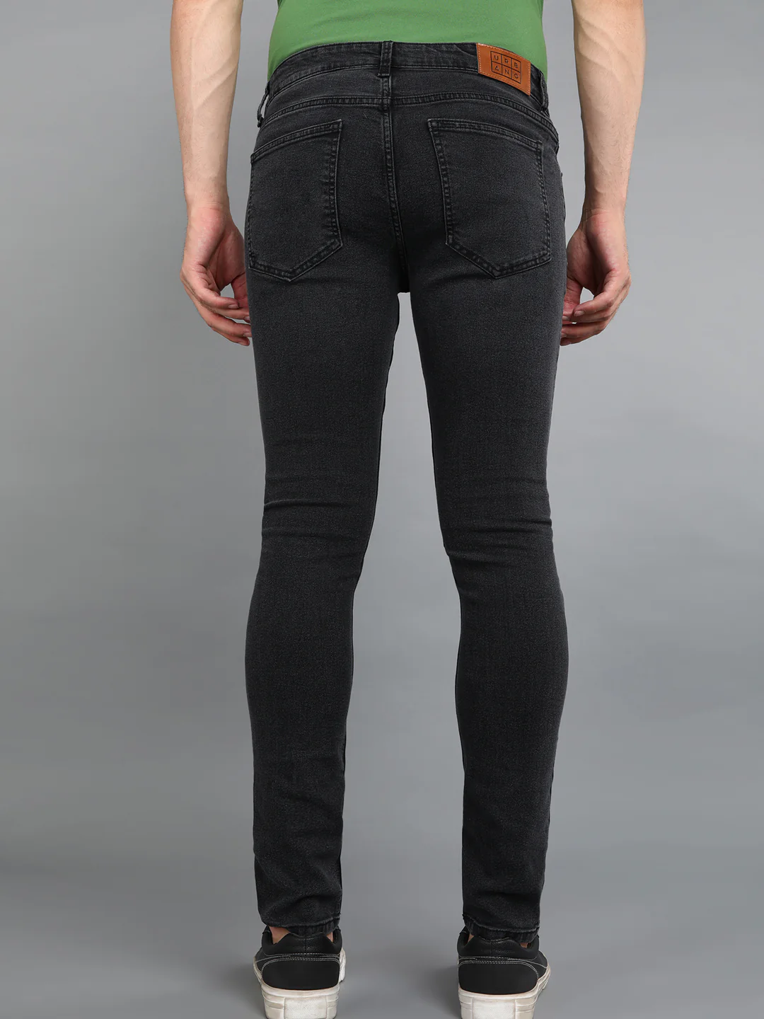 Men's Dark Grey Regular Fit Washed Jeans Stretchable - Image 3