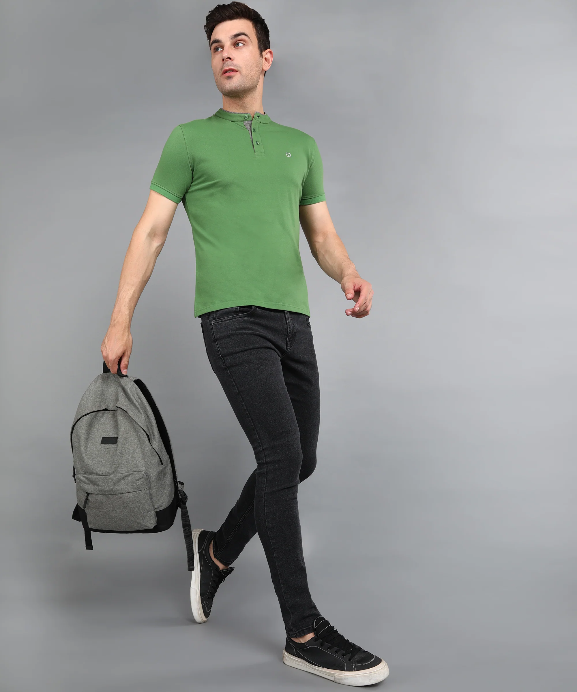 Men's Dark Grey Regular Fit Washed Jeans Stretchable - Image 4