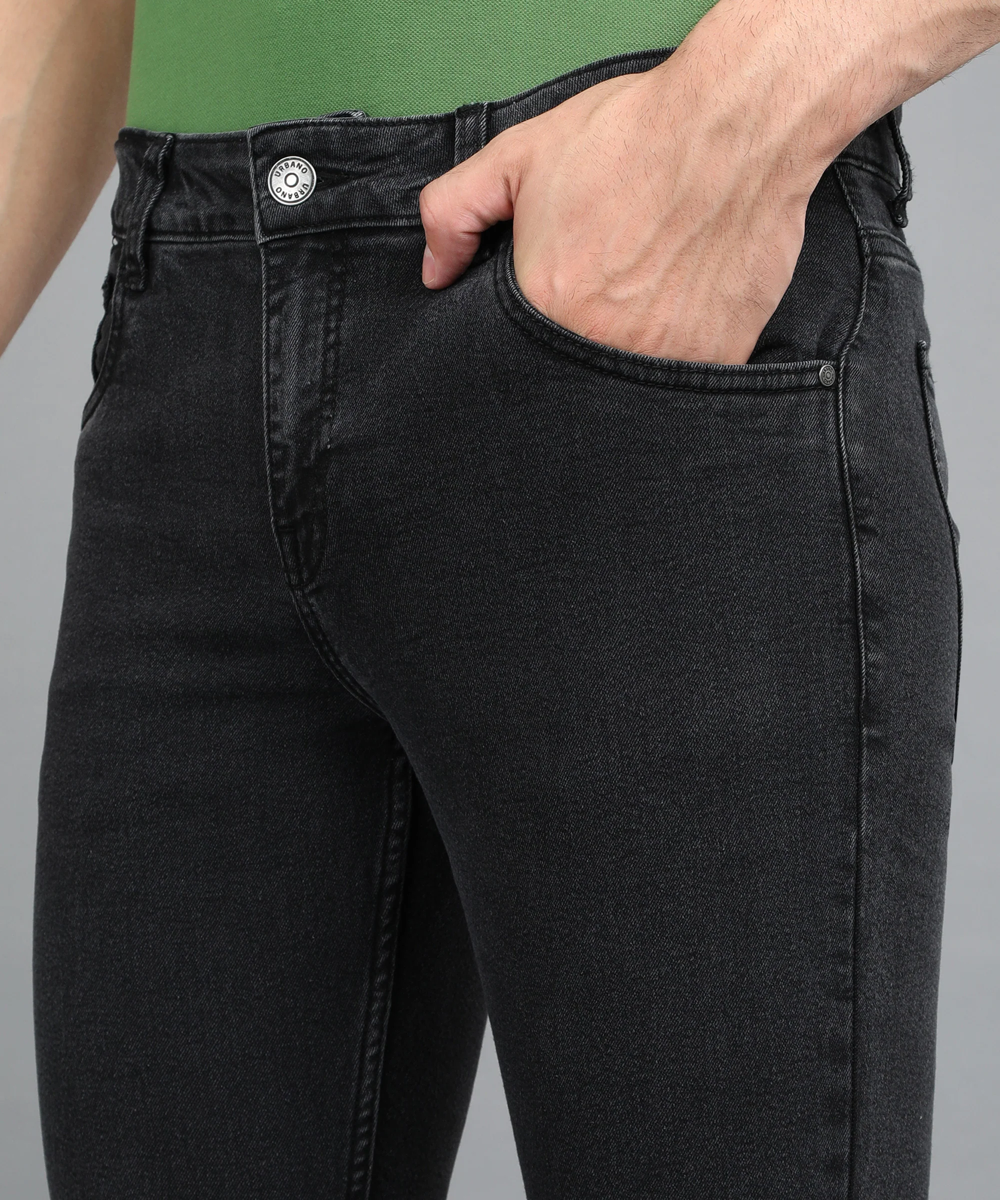 Men's Dark Grey Regular Fit Washed Jeans Stretchable - Image 5