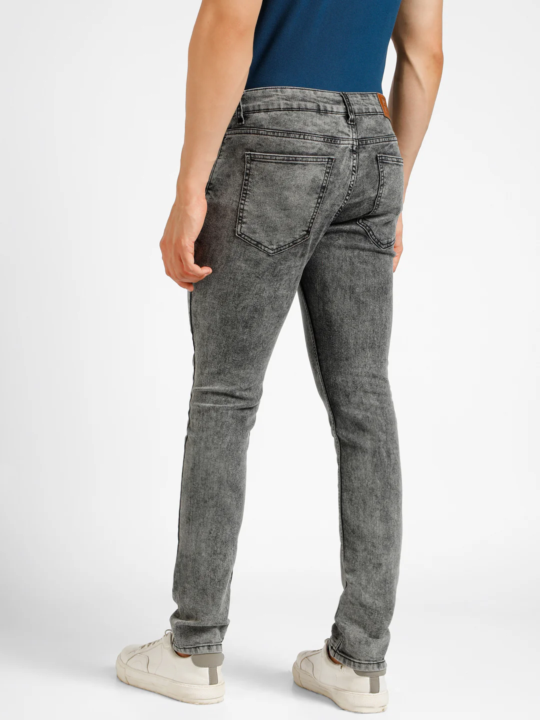 Men's Dark Grey Regular Fit Washed Jeans Stretchable - Image 3