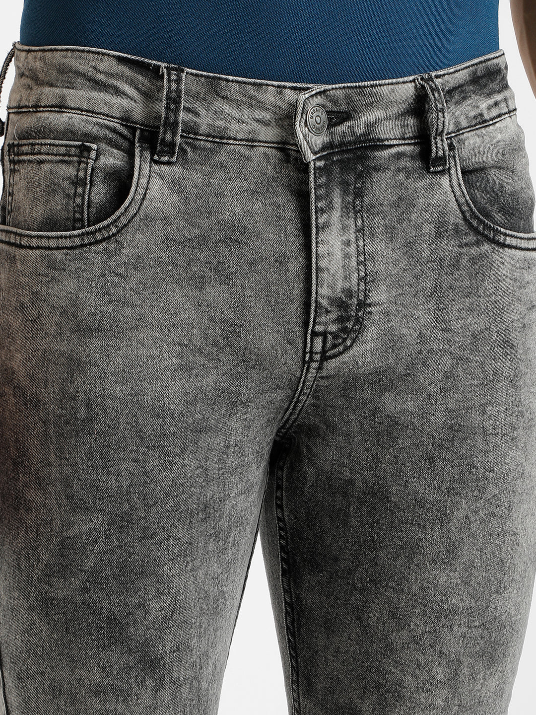 Men's Dark Grey Regular Fit Washed Jeans Stretchable - Image 5