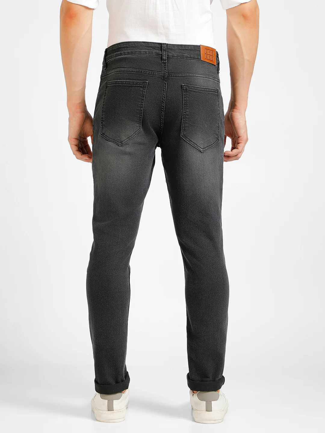 Men's Dark Grey Regular Fit Washed Jeans Stretchable - Image 3