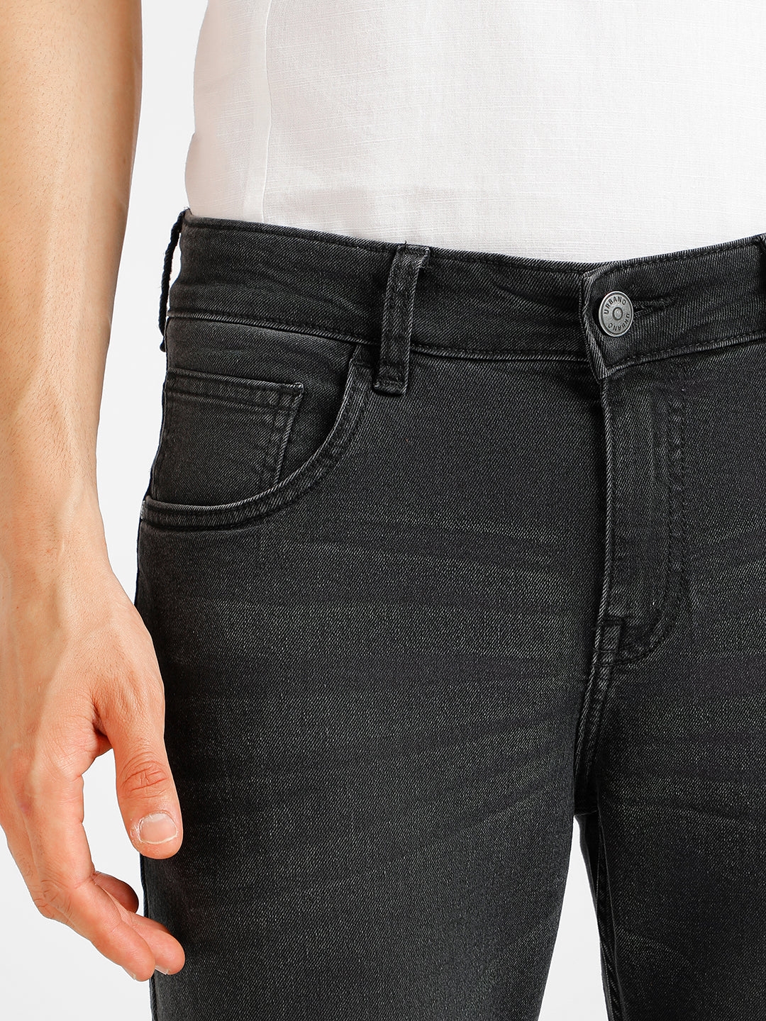 Men's Dark Grey Regular Fit Washed Jeans Stretchable - Image 5