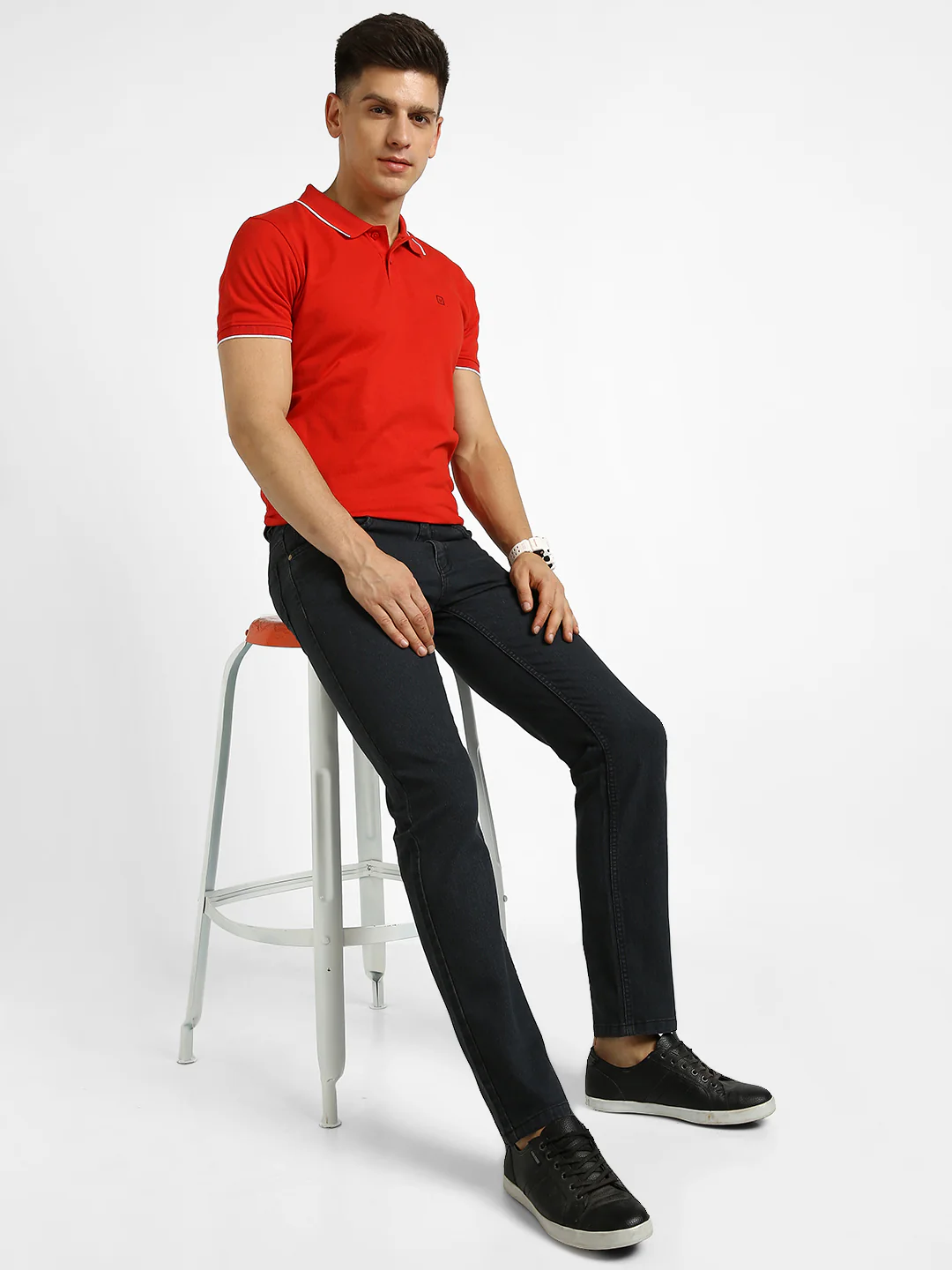 Men's Dark Grey Regular Fit Washed Jeans Stretchable - Image 4
