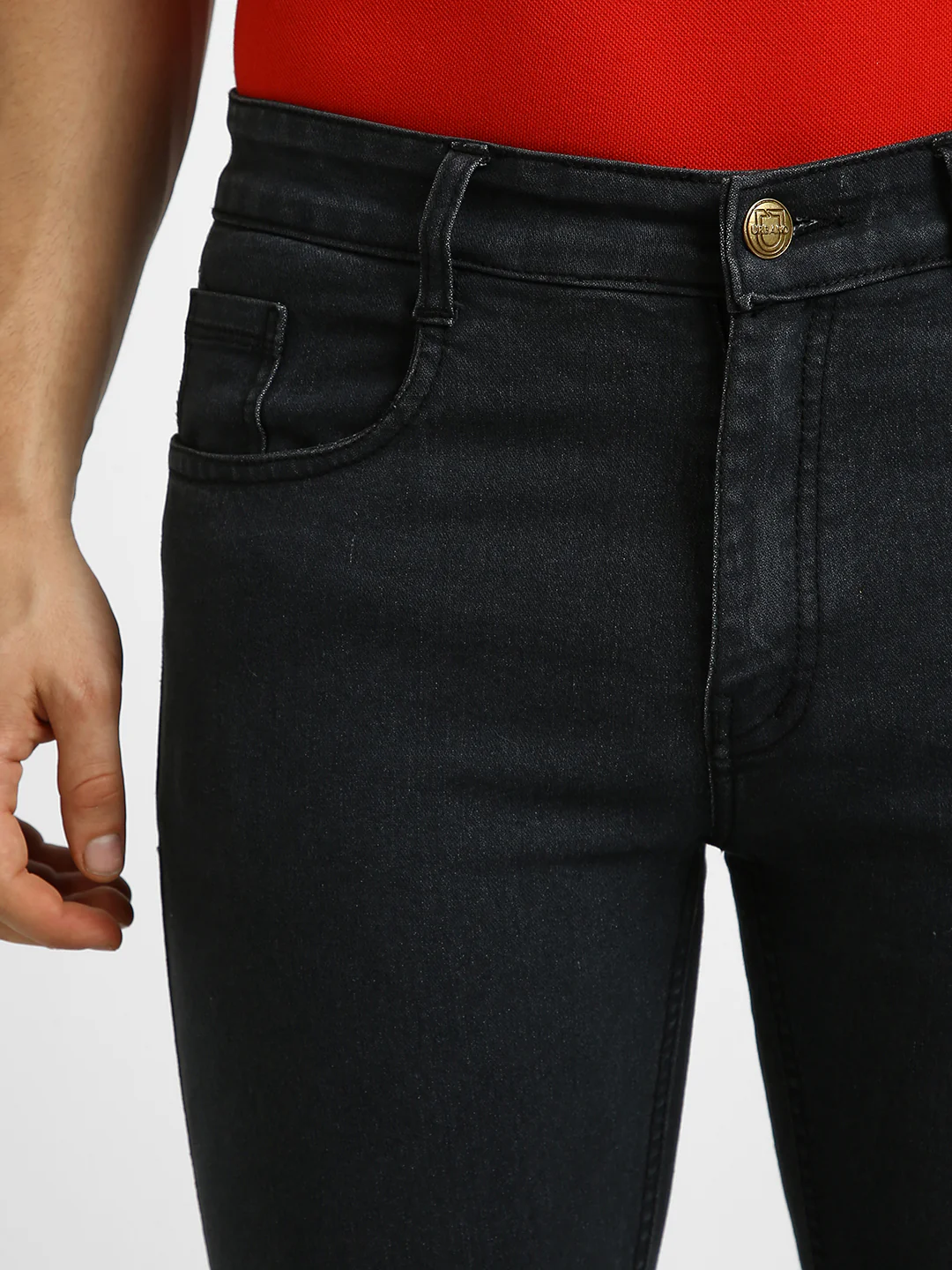Men's Dark Grey Regular Fit Washed Jeans Stretchable - Image 5