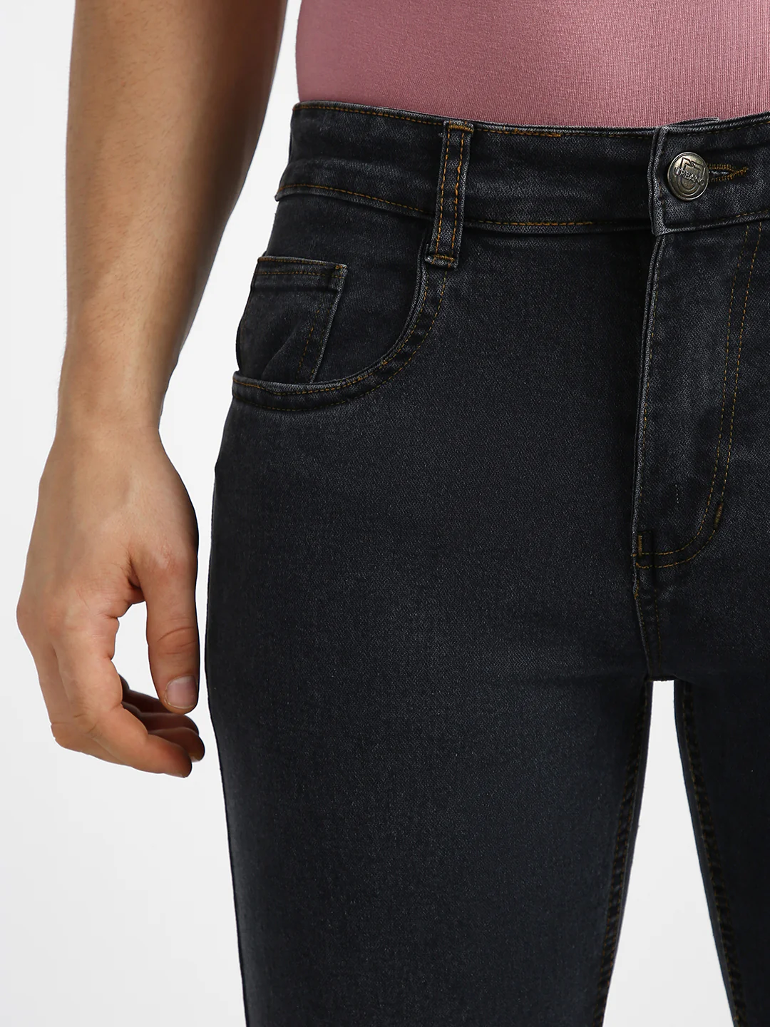 Men's Dark Grey Regular Fit Washed Jeans Stretchable - Image 5
