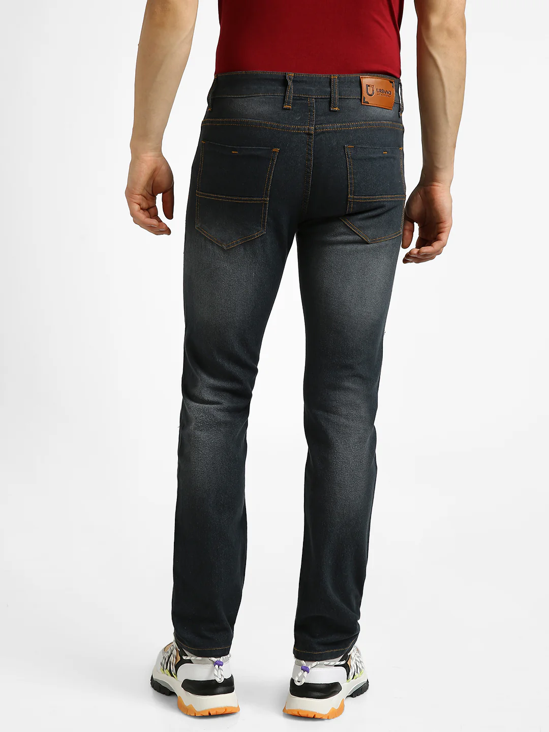 Men's Dark Grey Regular Fit Washed Jeans Stretchable - Image 3