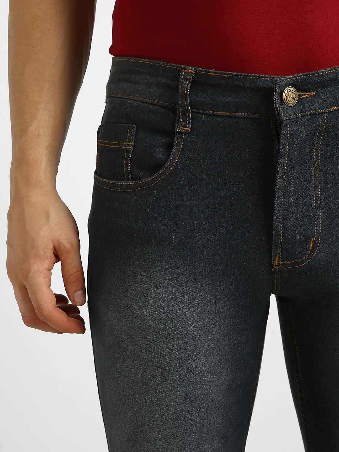Men's Dark Grey Regular Fit Washed Jeans Stretchable - Image 5
