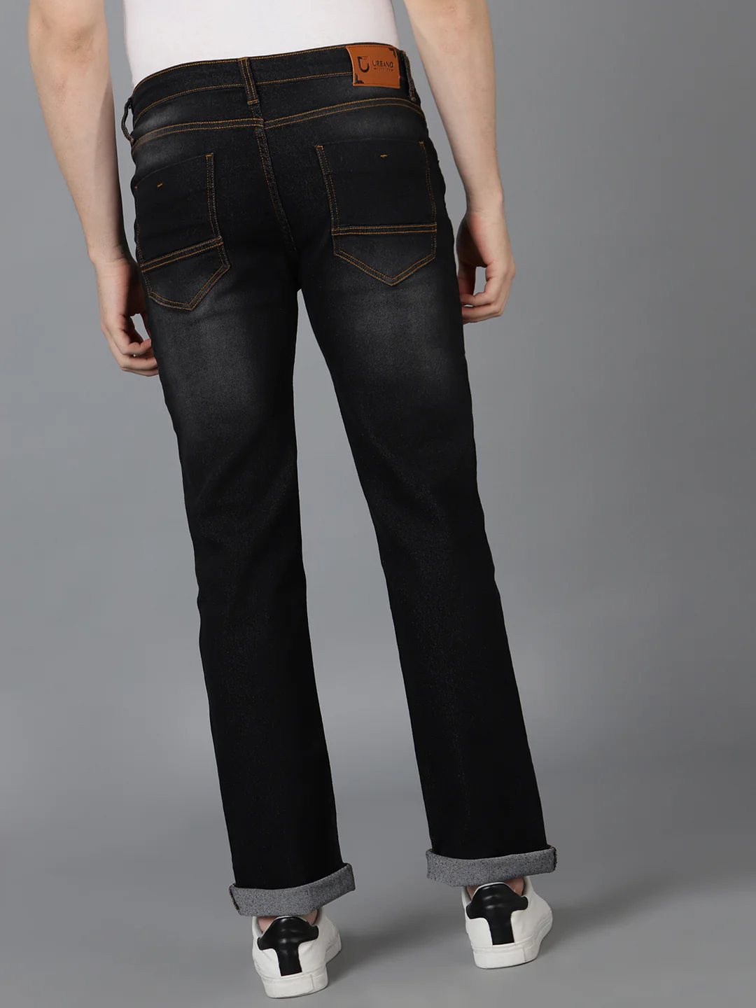 Men's Dark Grey Regular Fit Washed Jeans Stretchable - Image 3