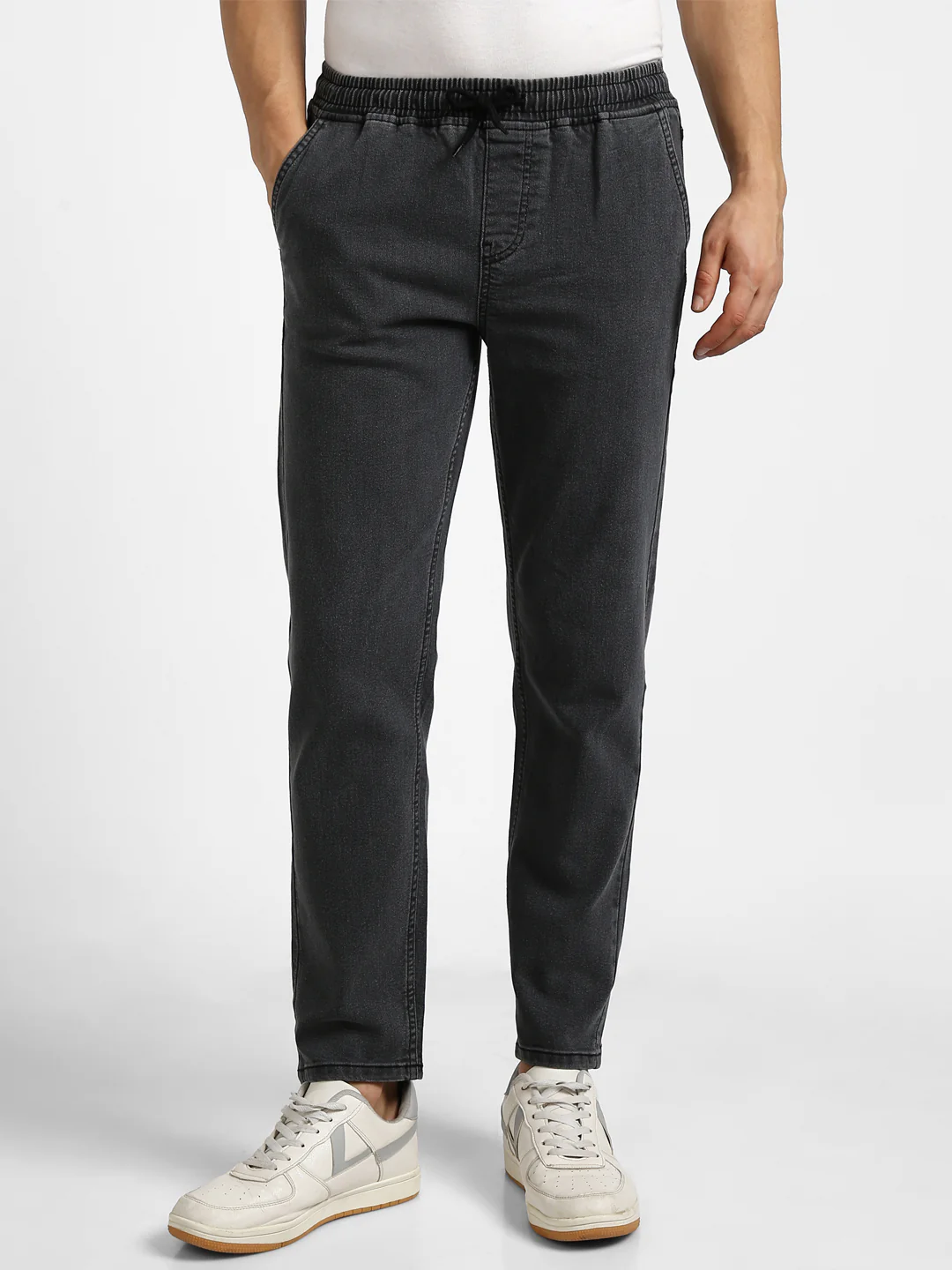 Men's Dark Grey Regular Fit Washed Jogger Jeans Stretchable - Image 2
