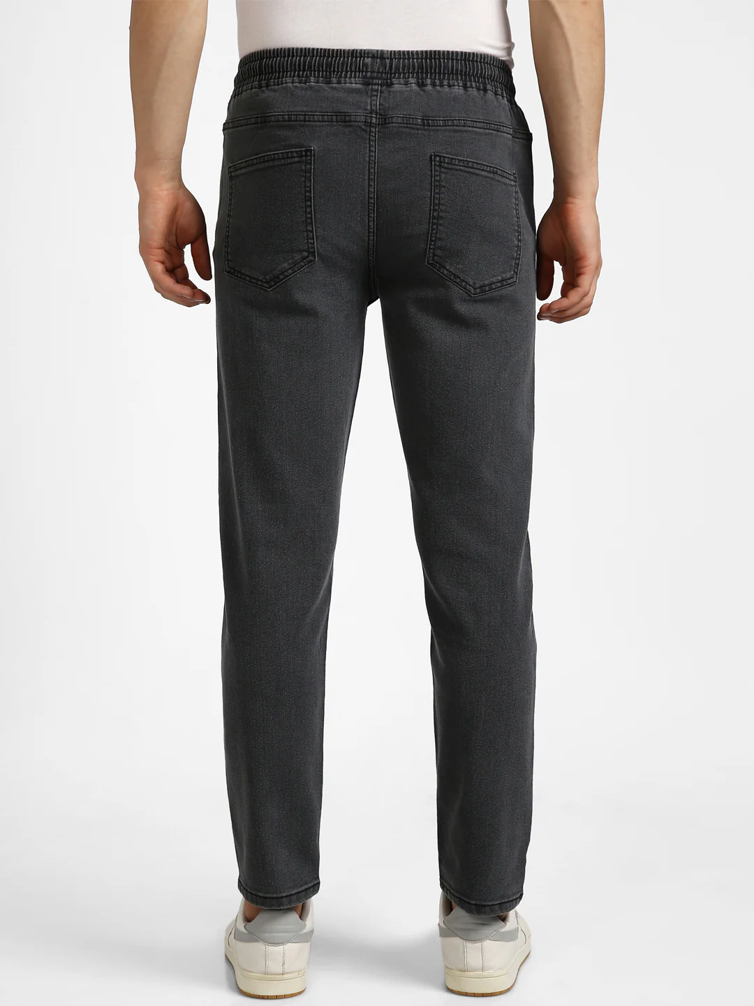 Men's Dark Grey Regular Fit Washed Jogger Jeans Stretchable - Image 4