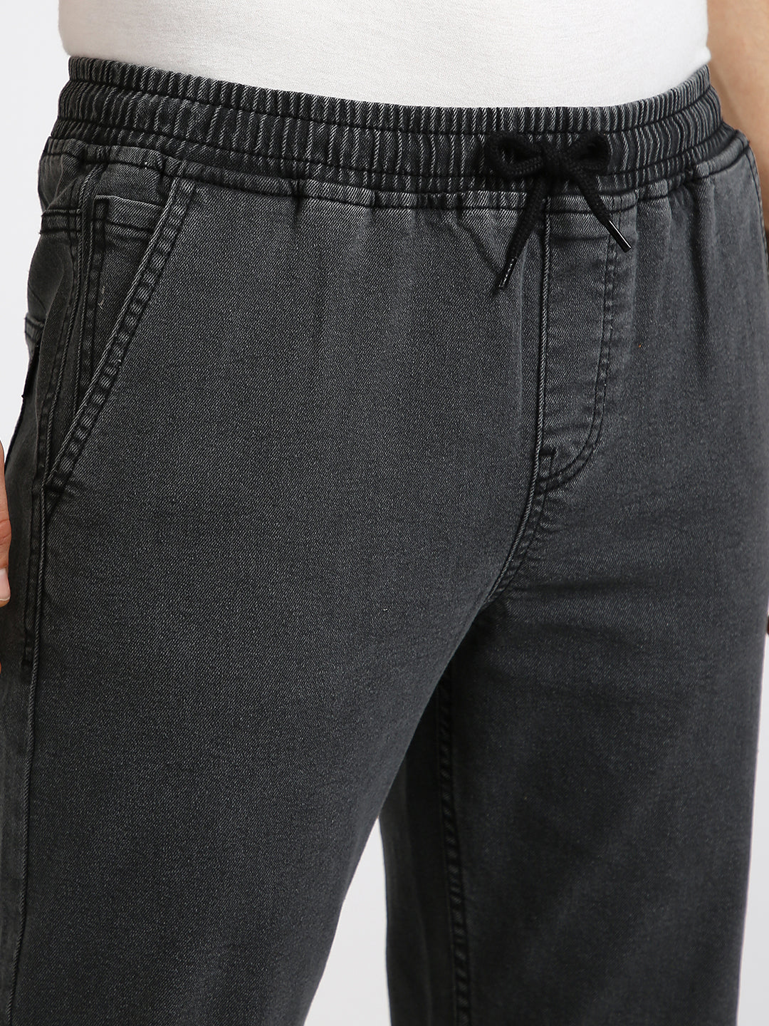 Men's Dark Grey Regular Fit Washed Jogger Jeans Stretchable - Image 6