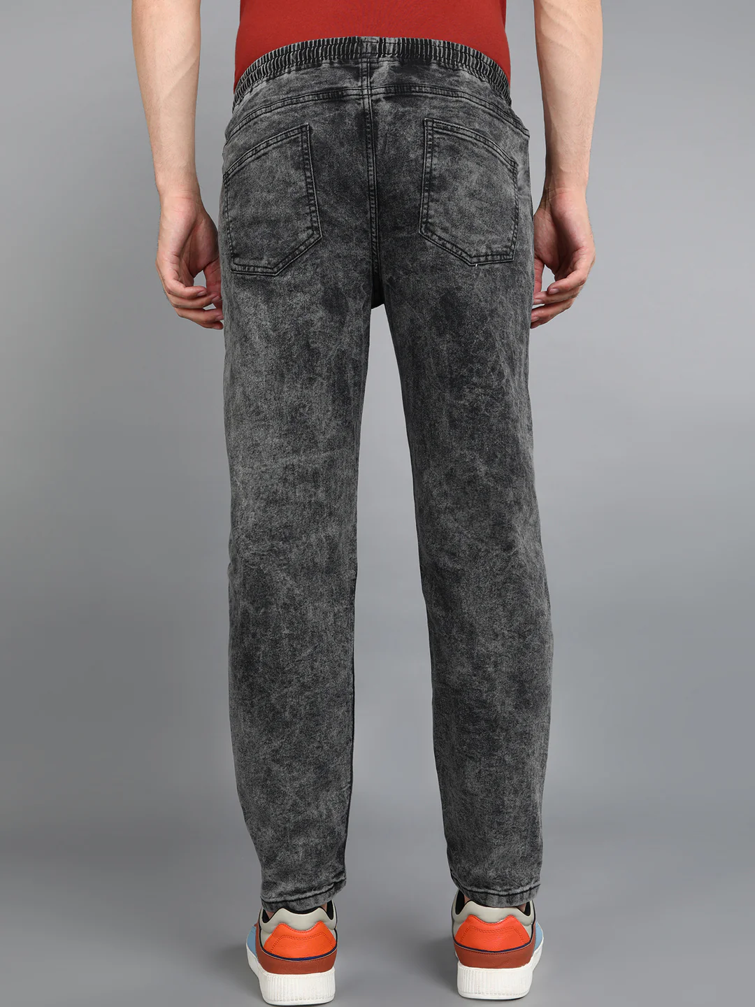 Men's Dark Grey Regular Fit Washed Jogger Jeans Stretchable - Image 3