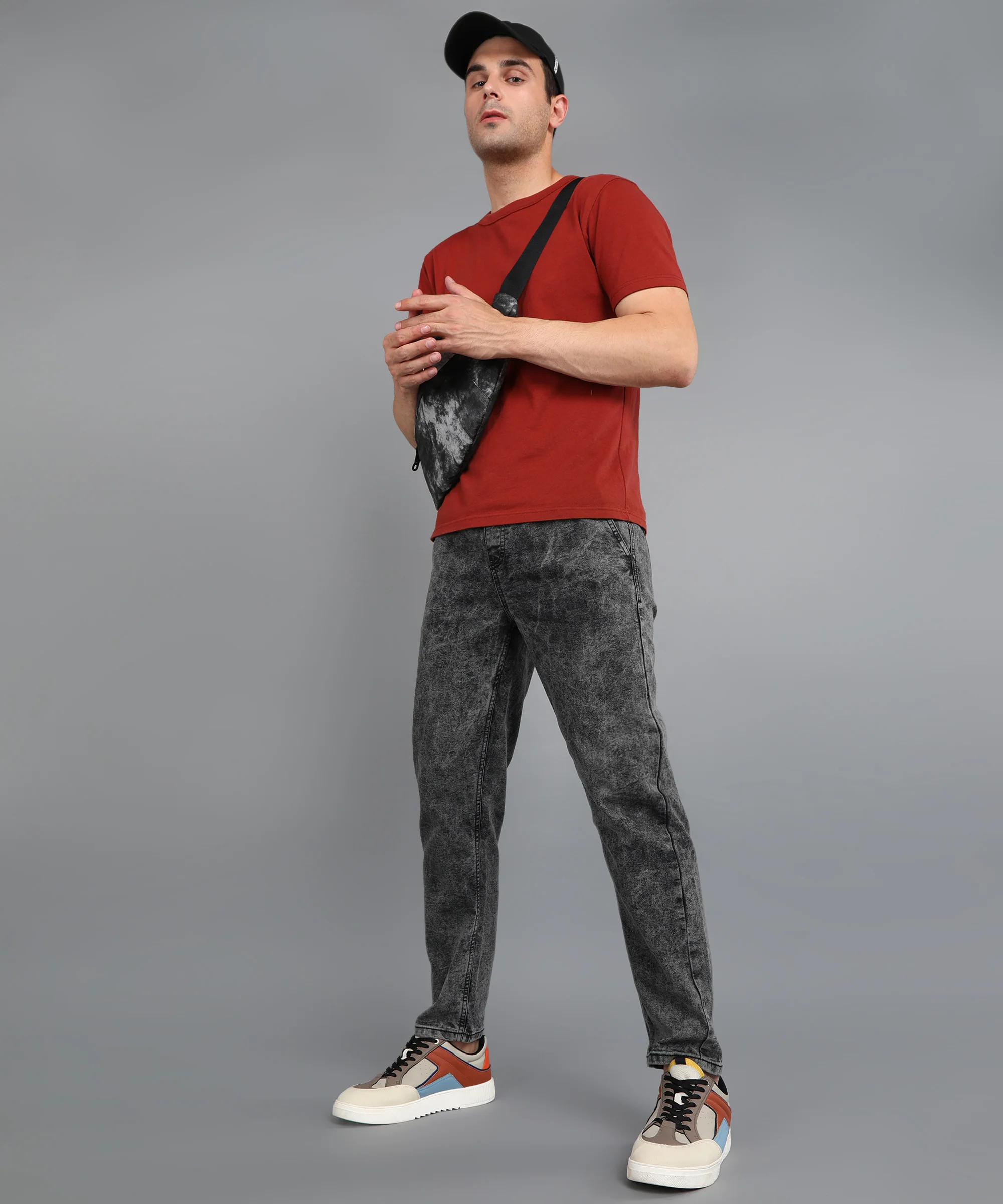 Men's Dark Grey Regular Fit Washed Jogger Jeans Stretchable - Image 4