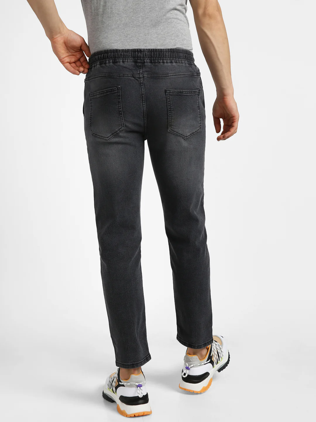 Men's Dark Grey Regular Fit Washed Jogger Jeans Stretchable - Image 3