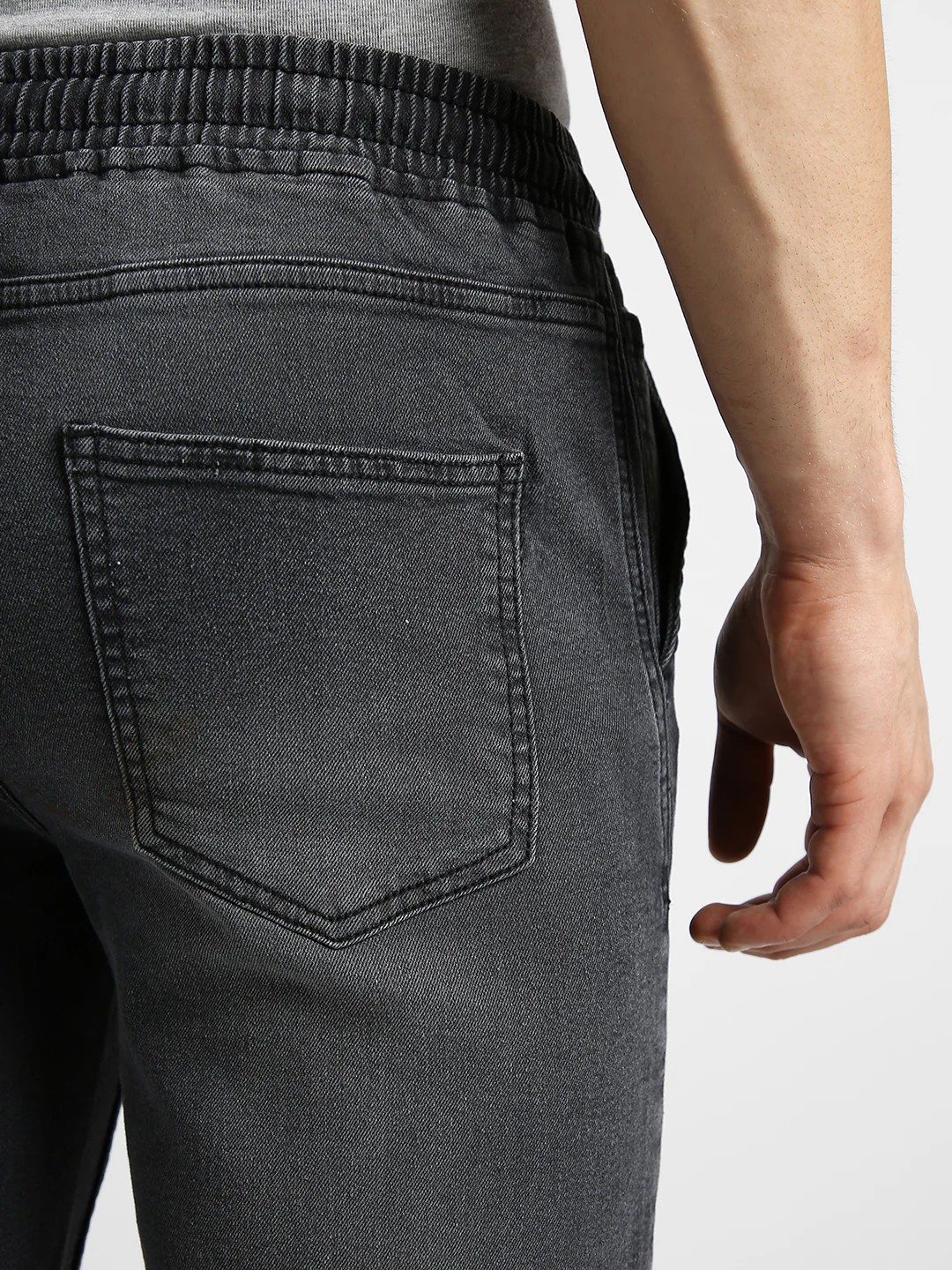 Men's Dark Grey Regular Fit Washed Jogger Jeans Stretchable - Image 6