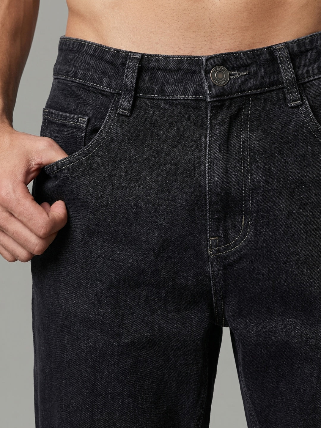 Men's Dark Grey Relaxed Fit Washed Denim Jeans Non-Stretchable - Image 5