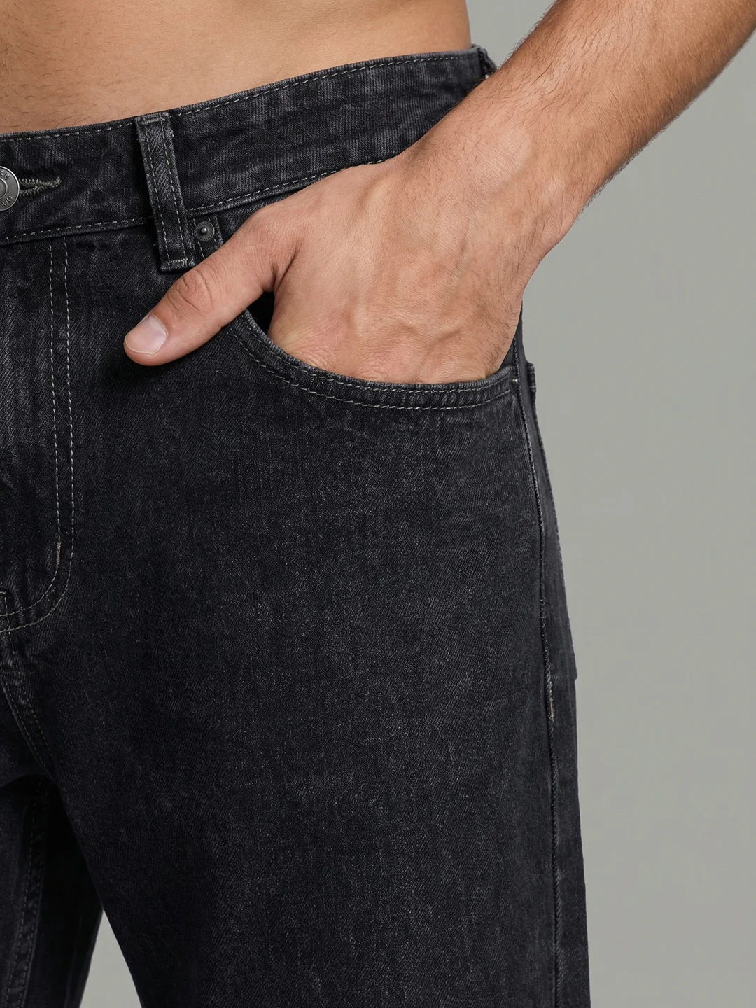 Men's Dark Grey Relaxed Fit Washed Denim Jeans Non-Stretchable - Image 6