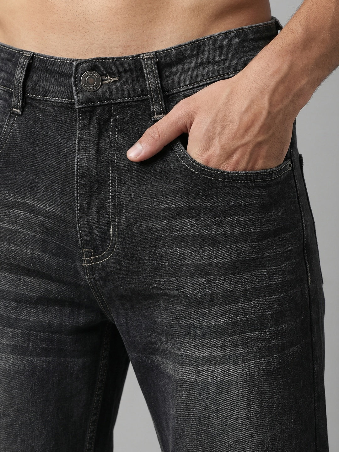 Men's Dark Grey Relaxed Fit Washed Denim Jeans Non-Stretchable - Image 5