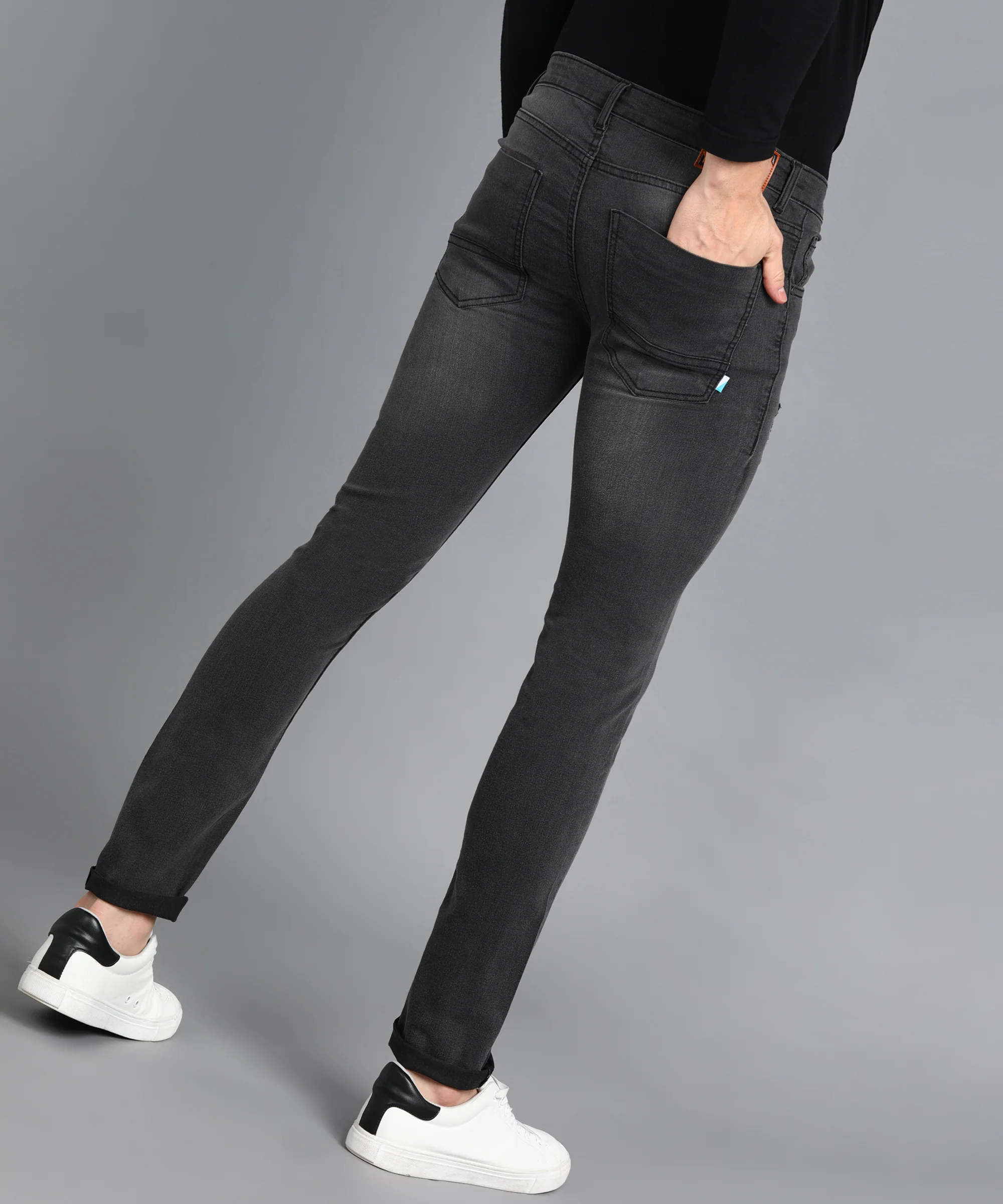 Men's Dark Grey Skinny Fit Washed Mild Distressed/Torn Jeans Stretchable - Image 3