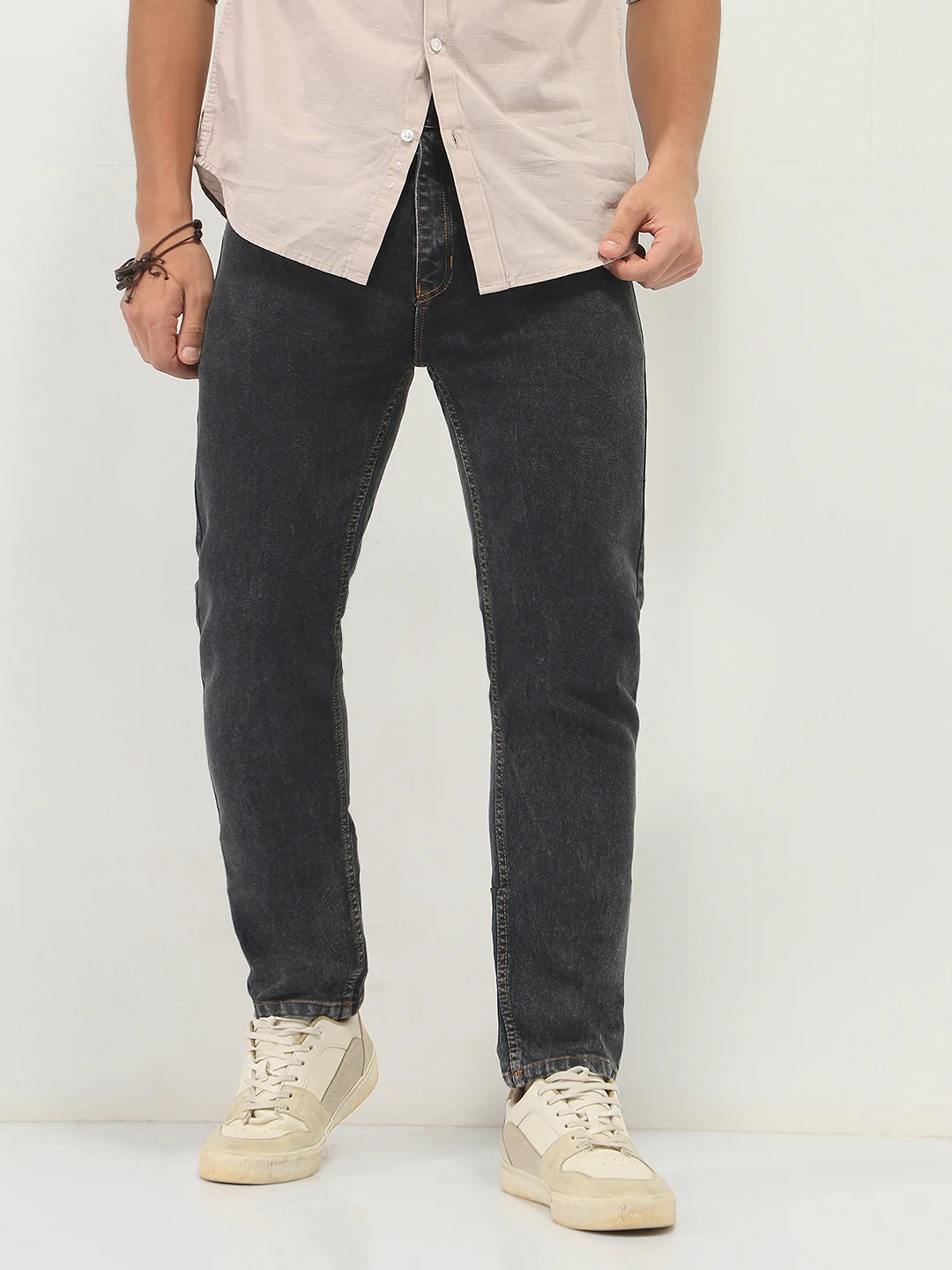 Men's Dark Grey Slim Fit Washed Denim Jeans Stretchable