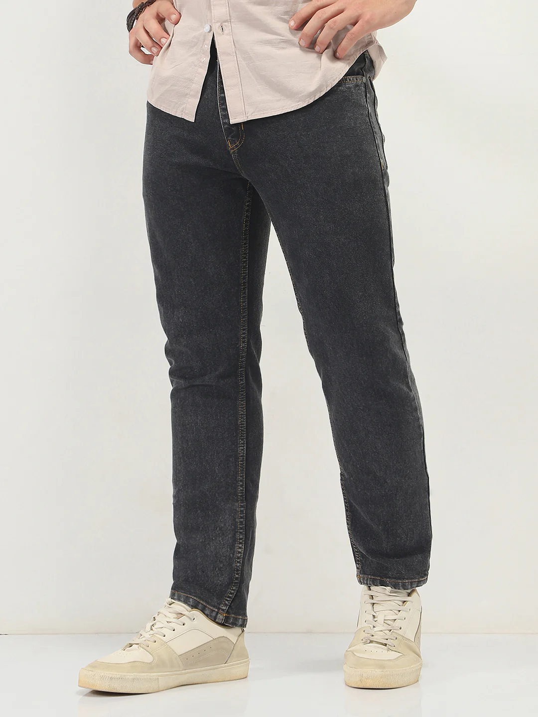 Men's Dark Grey Slim Fit Washed Denim Jeans Stretchable - Image 2