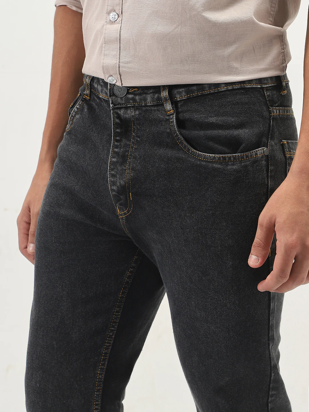 Men's Dark Grey Slim Fit Washed Denim Jeans Stretchable - Image 5