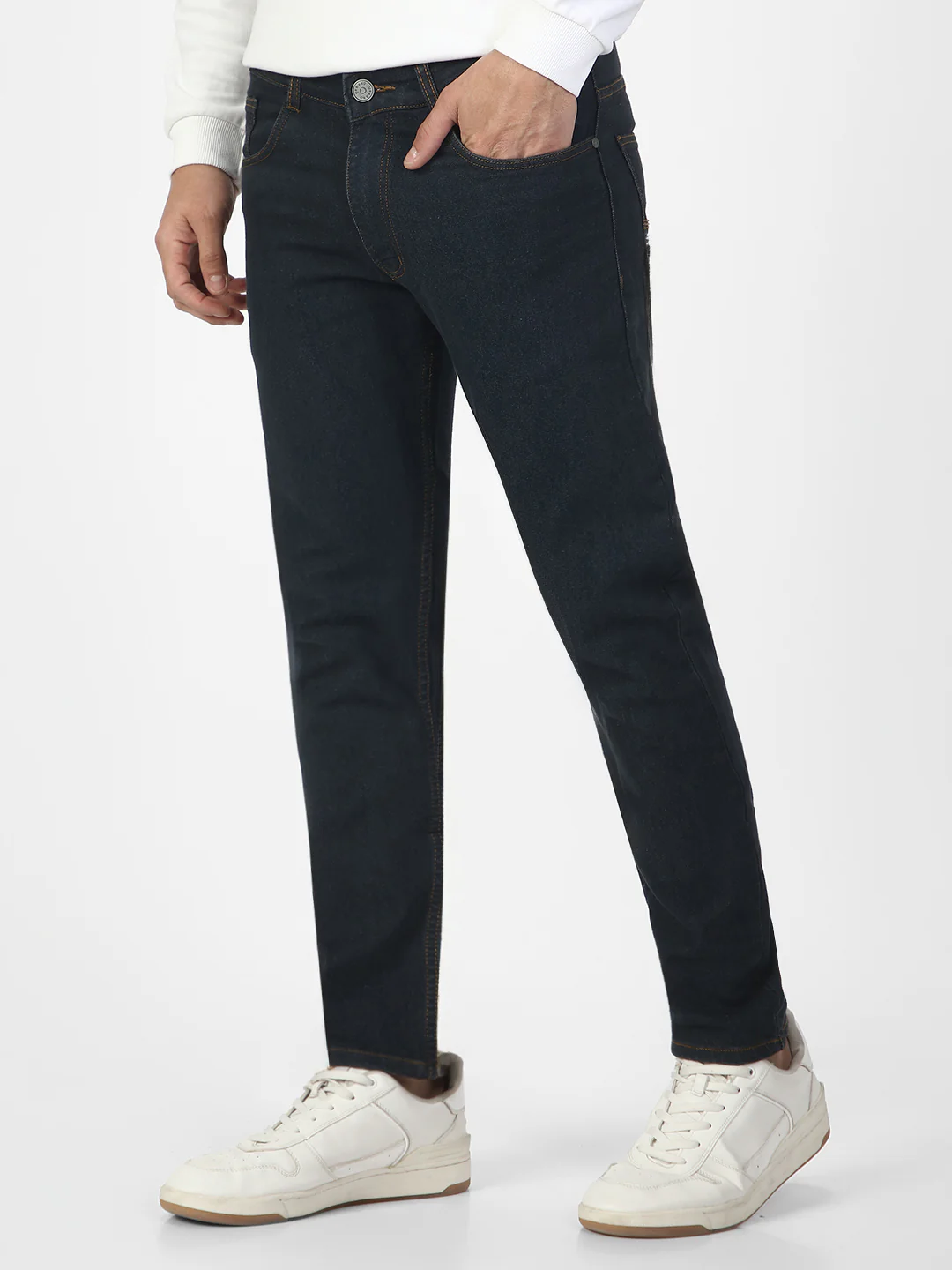 Men's Dark Grey Slim Fit Washed Jeans Stretchable - Image 2