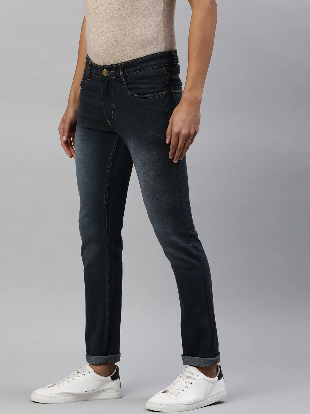 Men's Dark Grey Slim Fit Washed Jeans Stretchable - Image 2