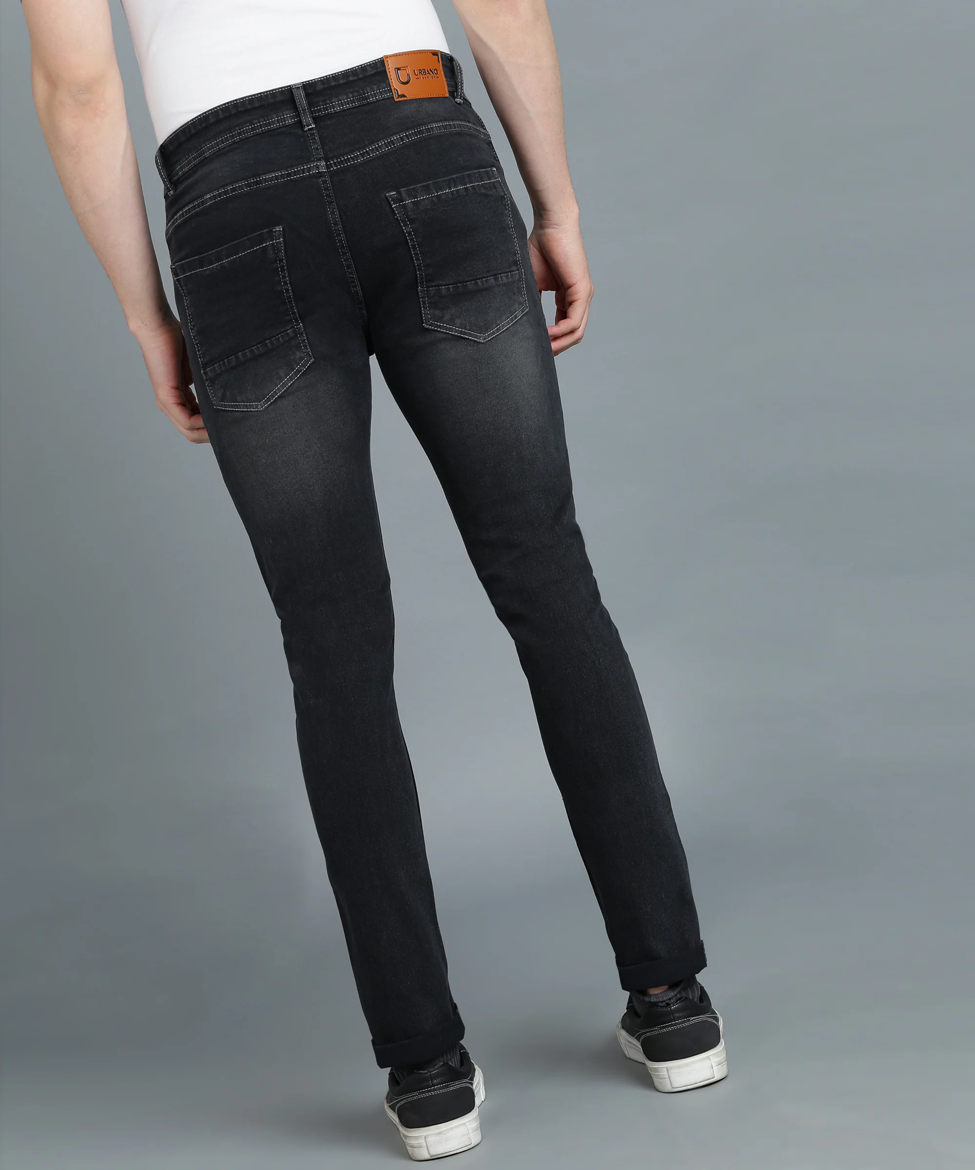 Men's Dark Grey Slim Fit Washed Jeans Stretchable - Image 3