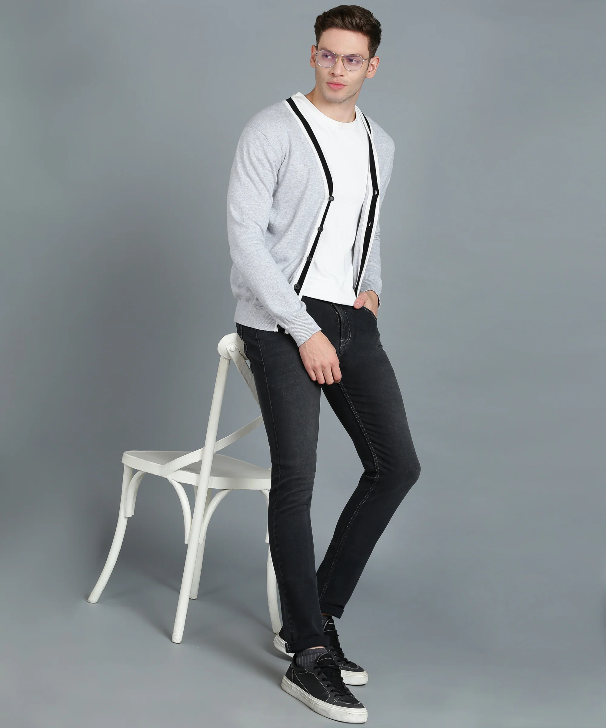 Men's Dark Grey Slim Fit Washed Jeans Stretchable - Image 4