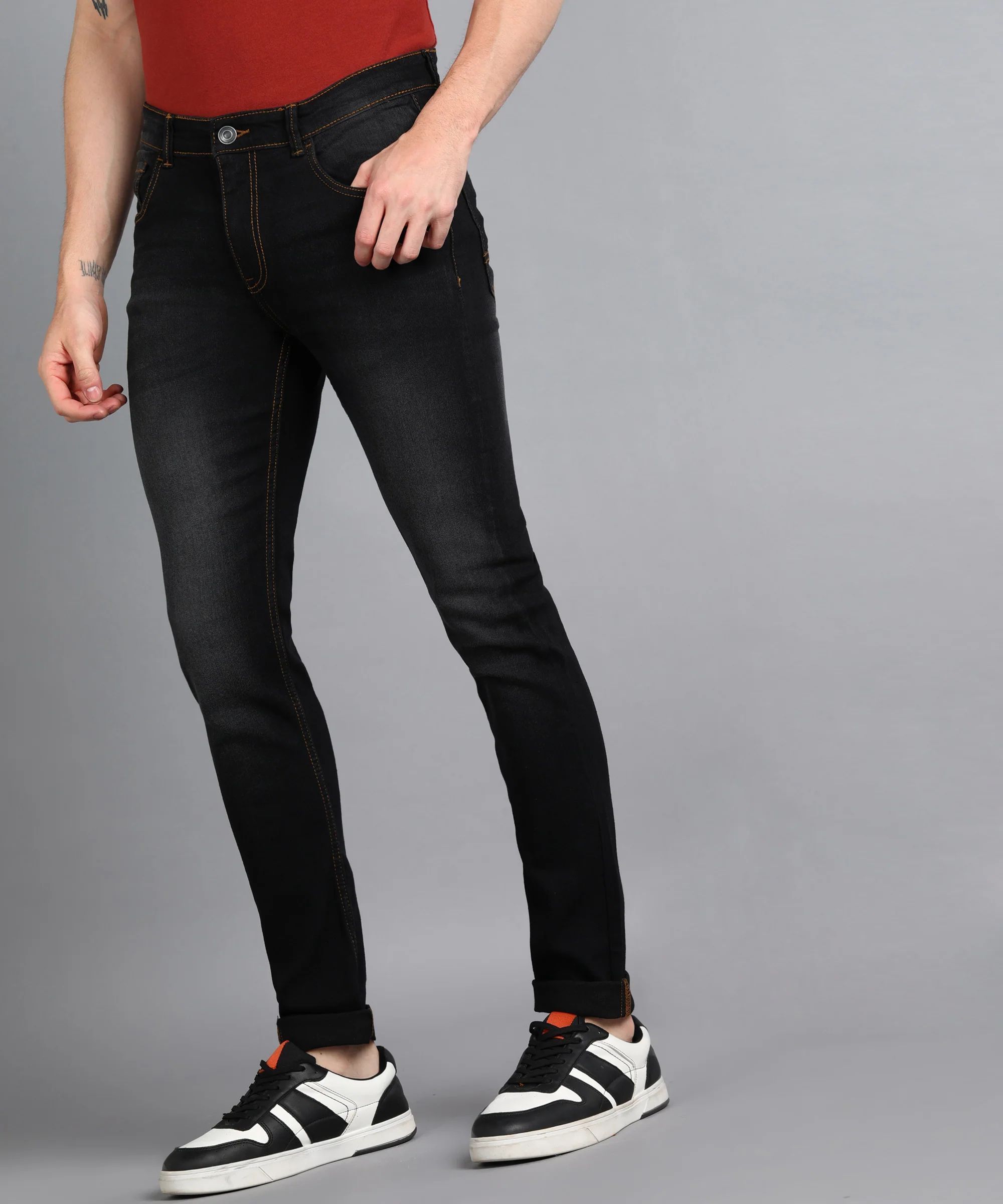 Men's Dark Grey Slim Fit Washed Jeans Stretchable - Image 2