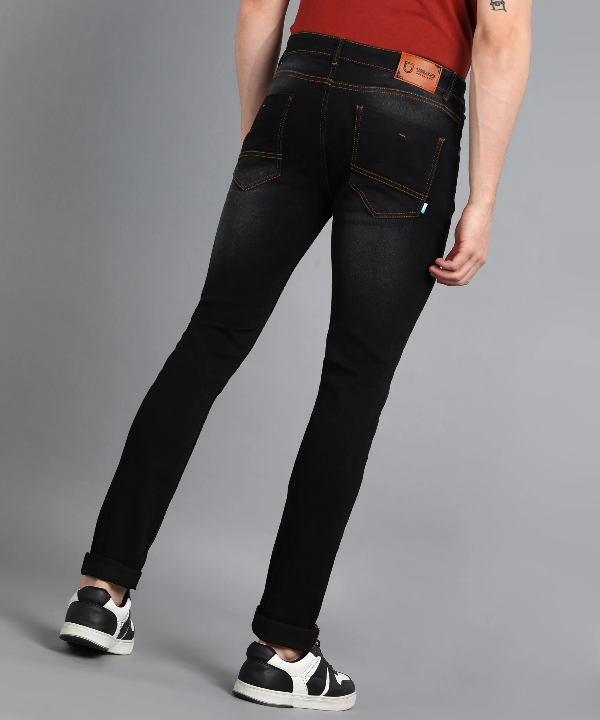 Men's Dark Grey Slim Fit Washed Jeans Stretchable - Image 3