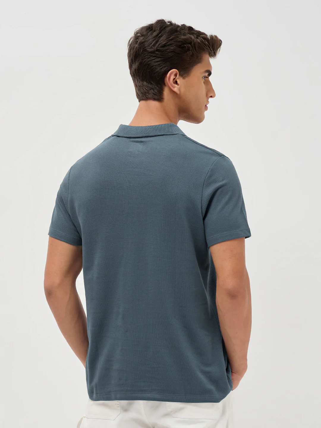 Men's Dark Grey Solid Regular Fit Half Sleeve Cotton Polo T-Shirt - Image 3