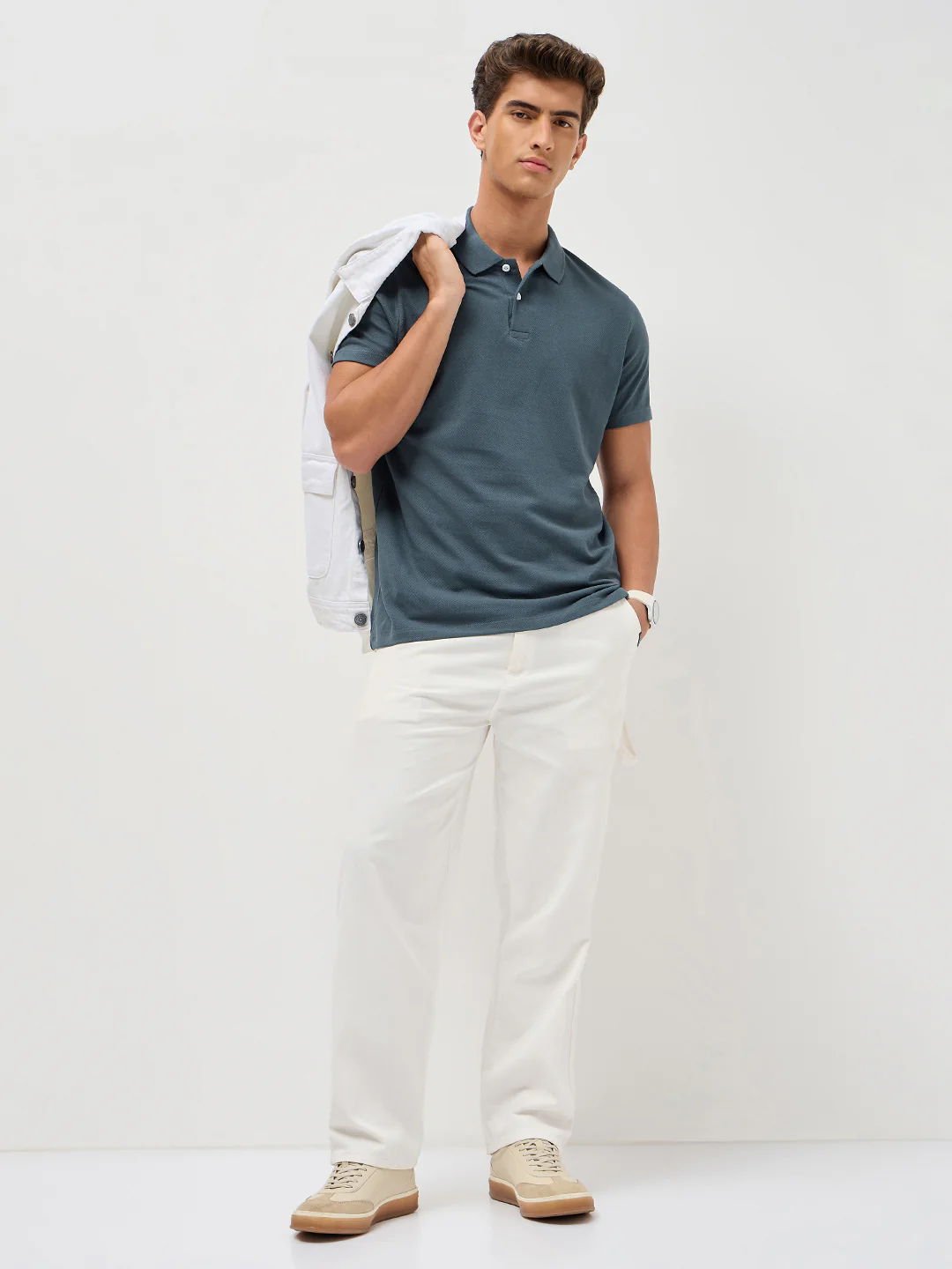 Men's Dark Grey Solid Regular Fit Half Sleeve Cotton Polo T-Shirt - Image 4