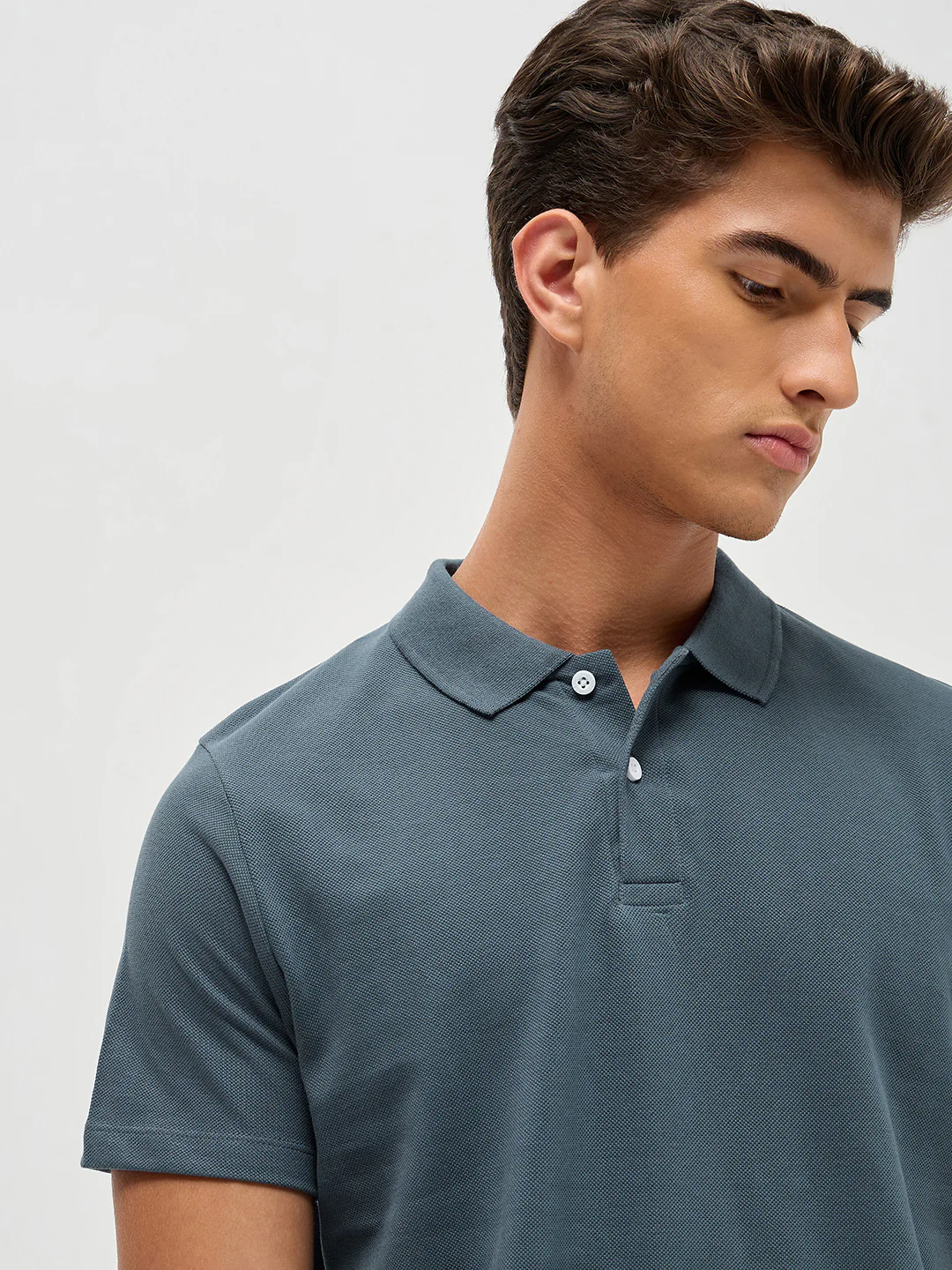 Men's Dark Grey Solid Regular Fit Half Sleeve Cotton Polo T-Shirt - Image 5
