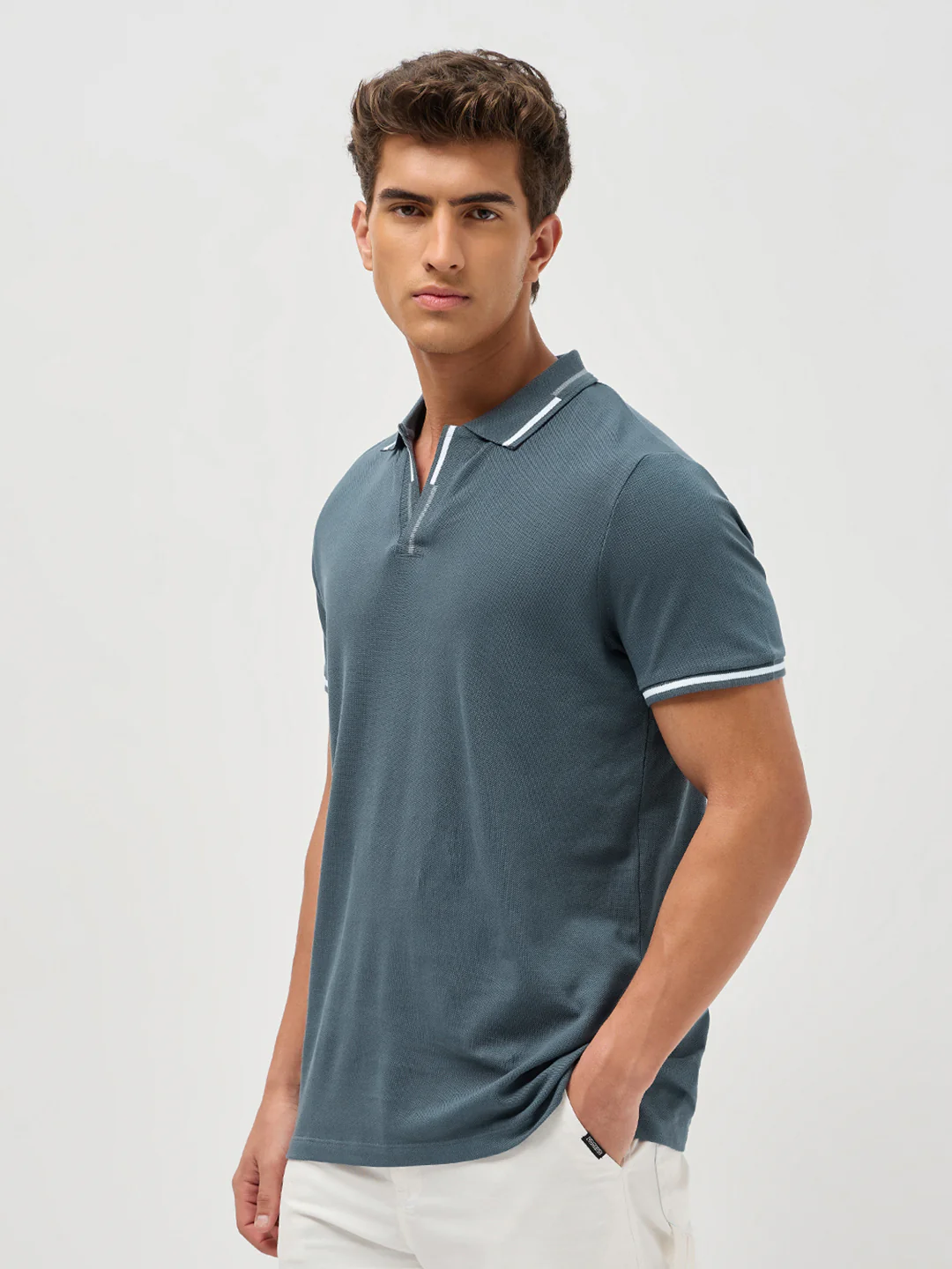 Men's Dark Grey Solid Regular Fit Half Sleeve Cotton Polo T-Shirt - Image 2
